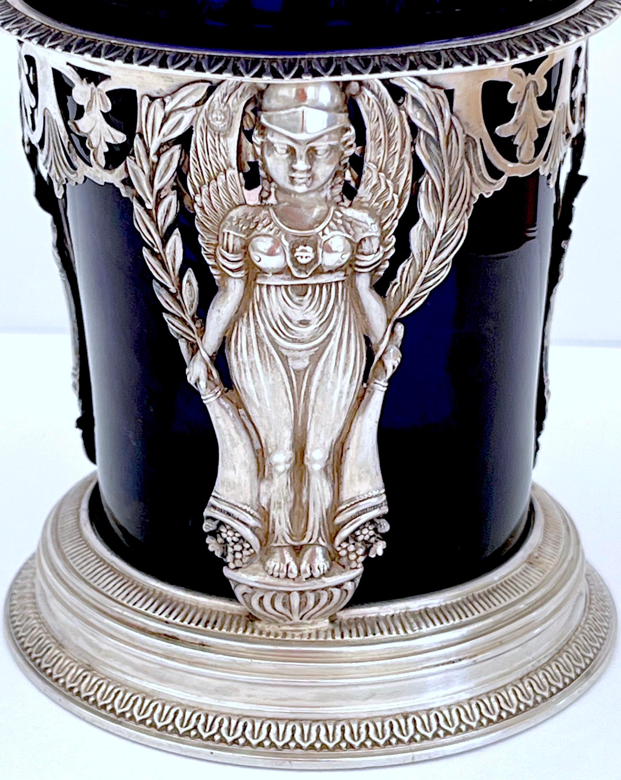 Neoclassical 18th Century Silver & Cobalt Glass Vase, French 1st Republic, Paris 1798  For Sale