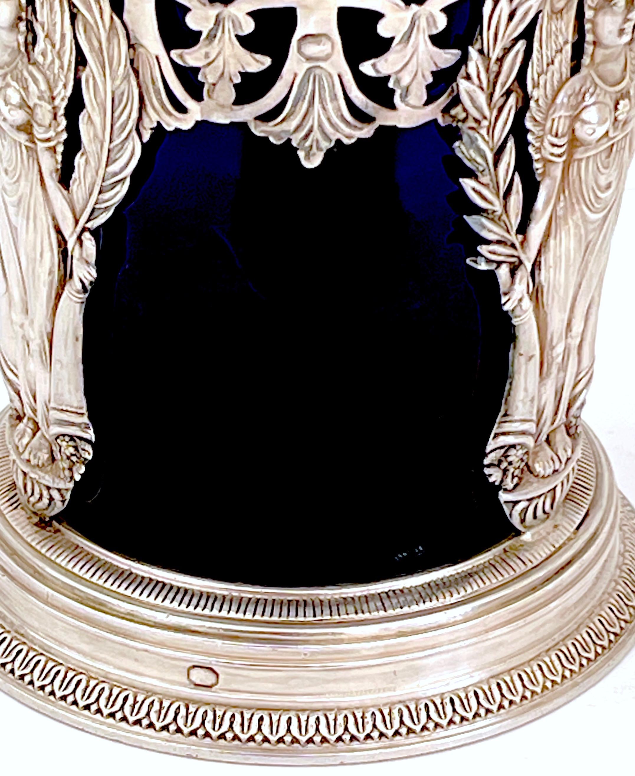 18th Century Silver & Cobalt Glass Vase, French 1st Republic, Paris 1798  In Good Condition For Sale In West Palm Beach, FL
