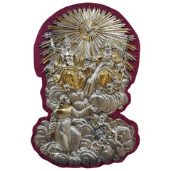 Antique 18th Century Silver Plaque Representing SS Trinità with Sant' Antony Da Padua