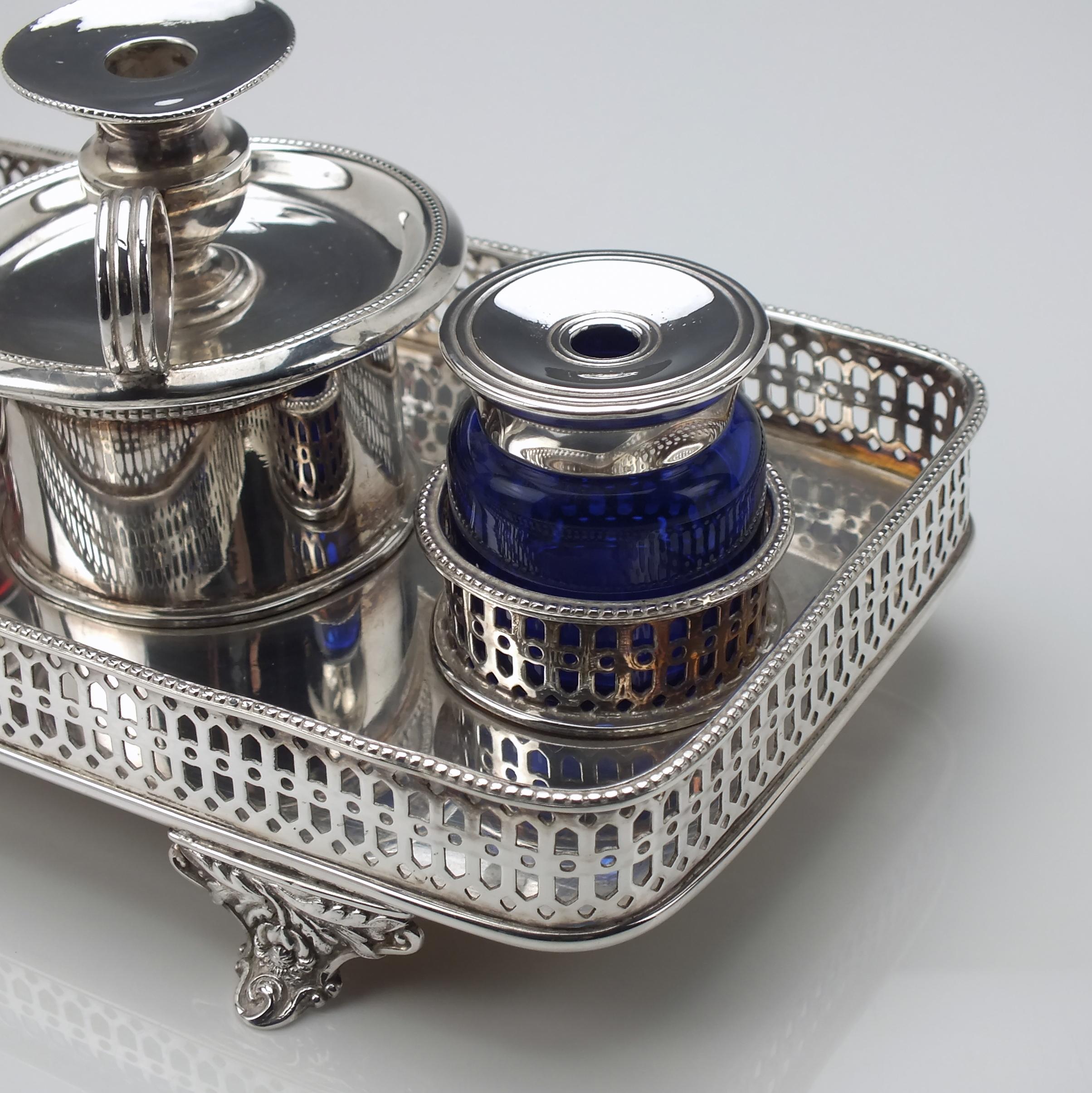 Georgian 18th Century Silver Plate Inkstand, circa 1790 For Sale