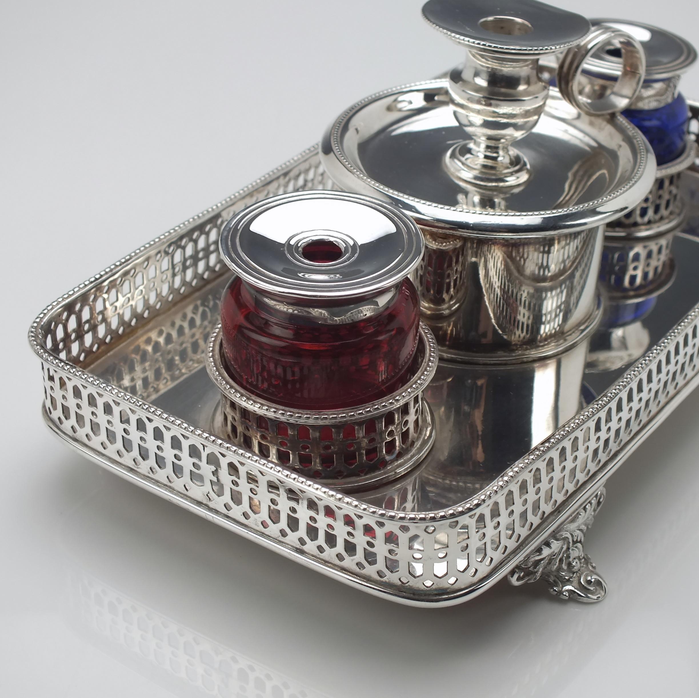 British 18th Century Silver Plate Inkstand, circa 1790 For Sale