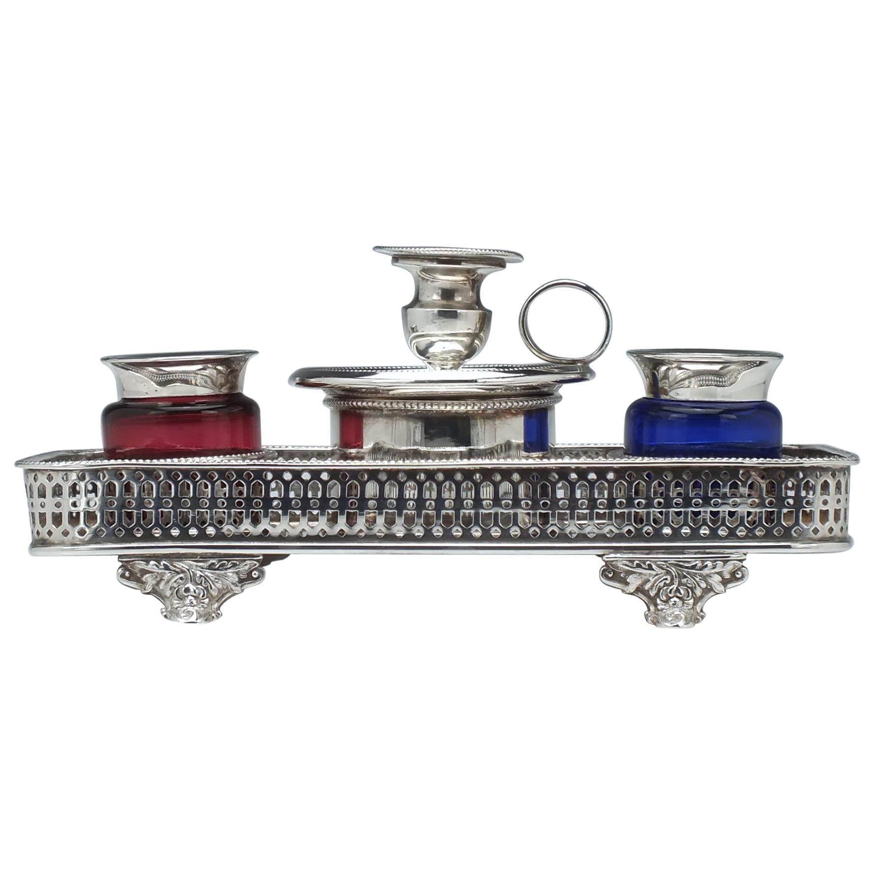 18th Century Silver Plate Inkstand, circa 1790 For Sale