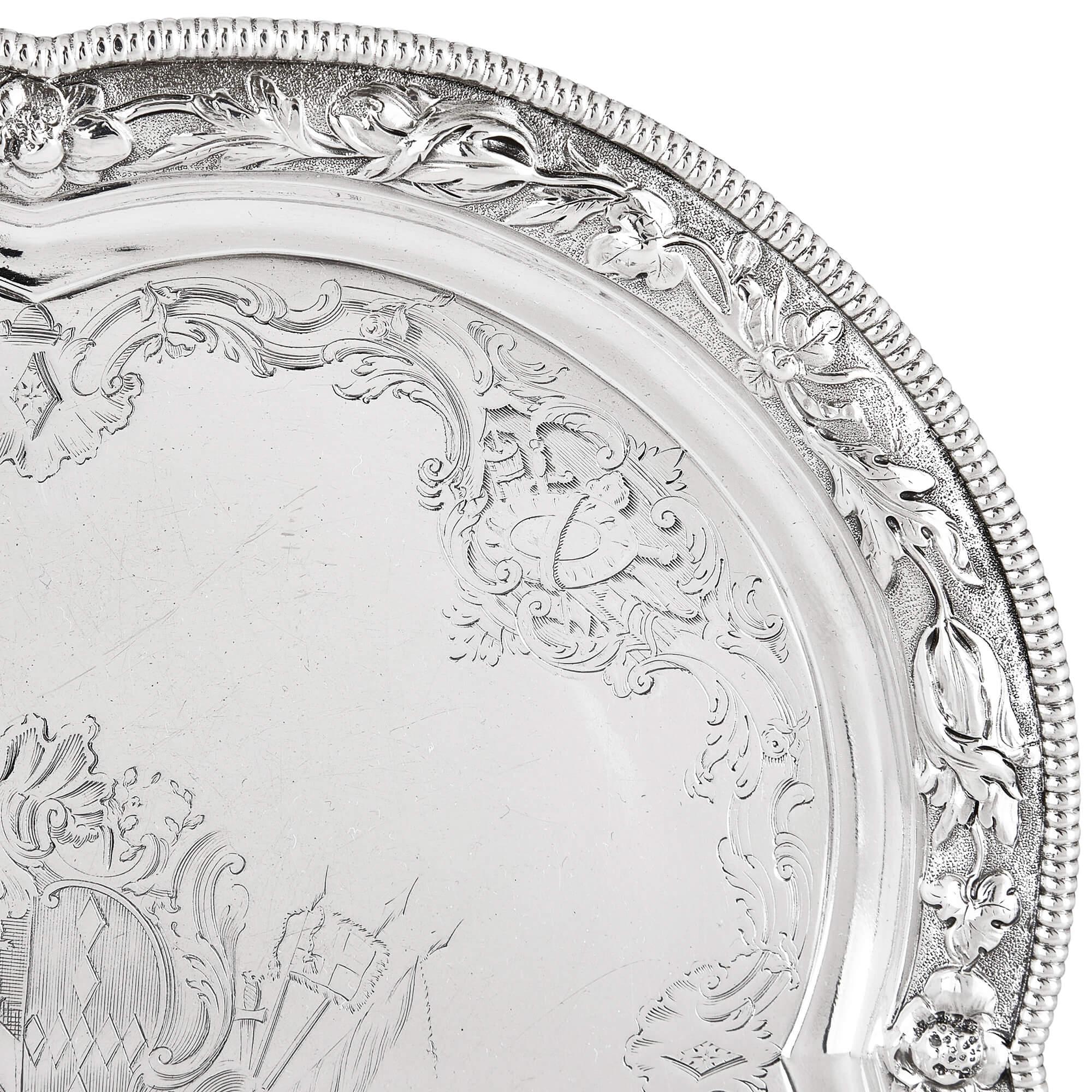 English 18th Century Silver Salver by Paul de Lamerie  For Sale