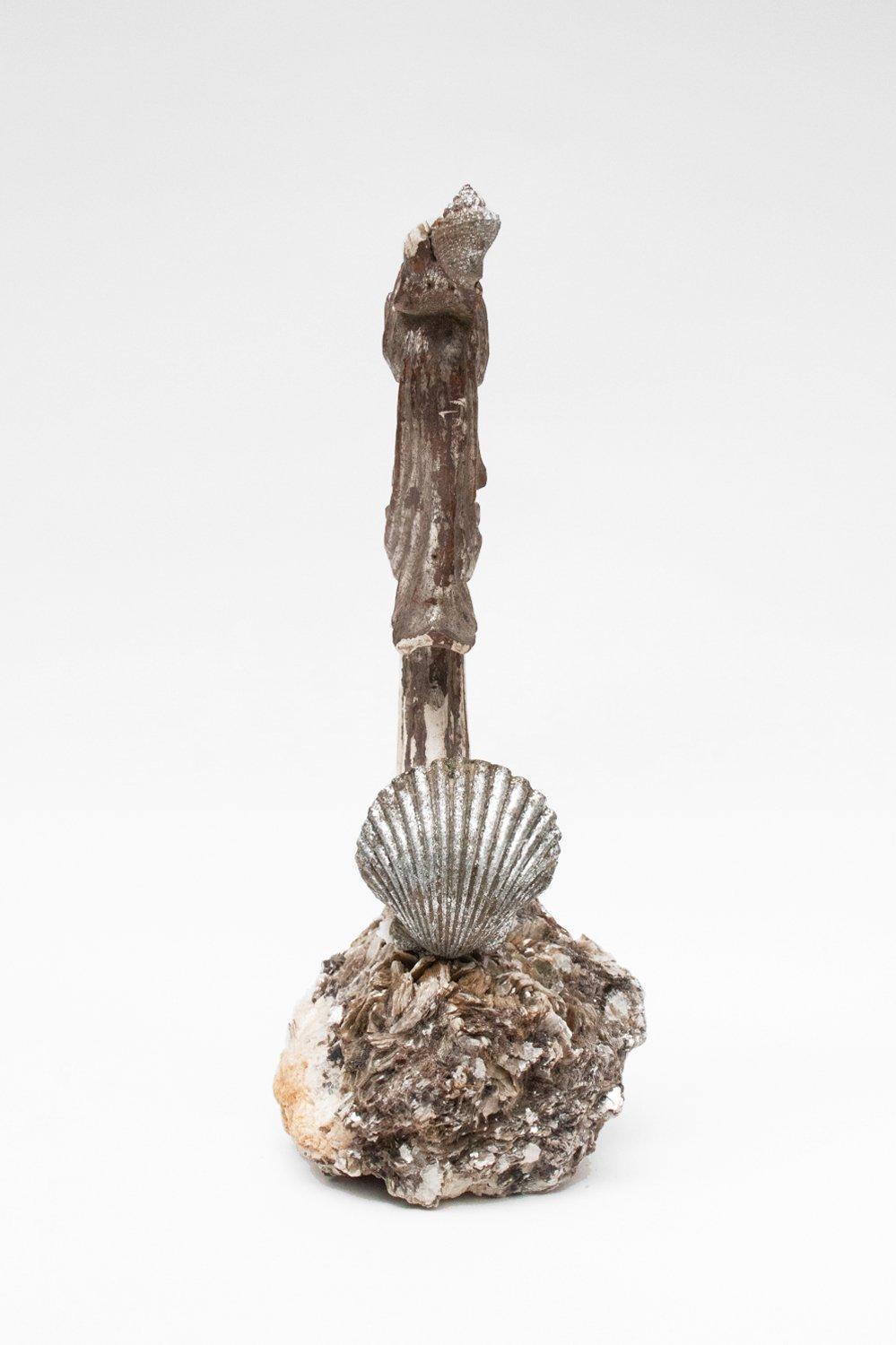 Carved 18th Century Silver Scroll Italian Fragment with Silver Leaf Shells on Mica