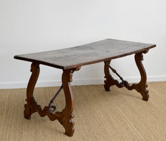 18th Century Single Plank Top Spanish table with Forged Iron Stretchers