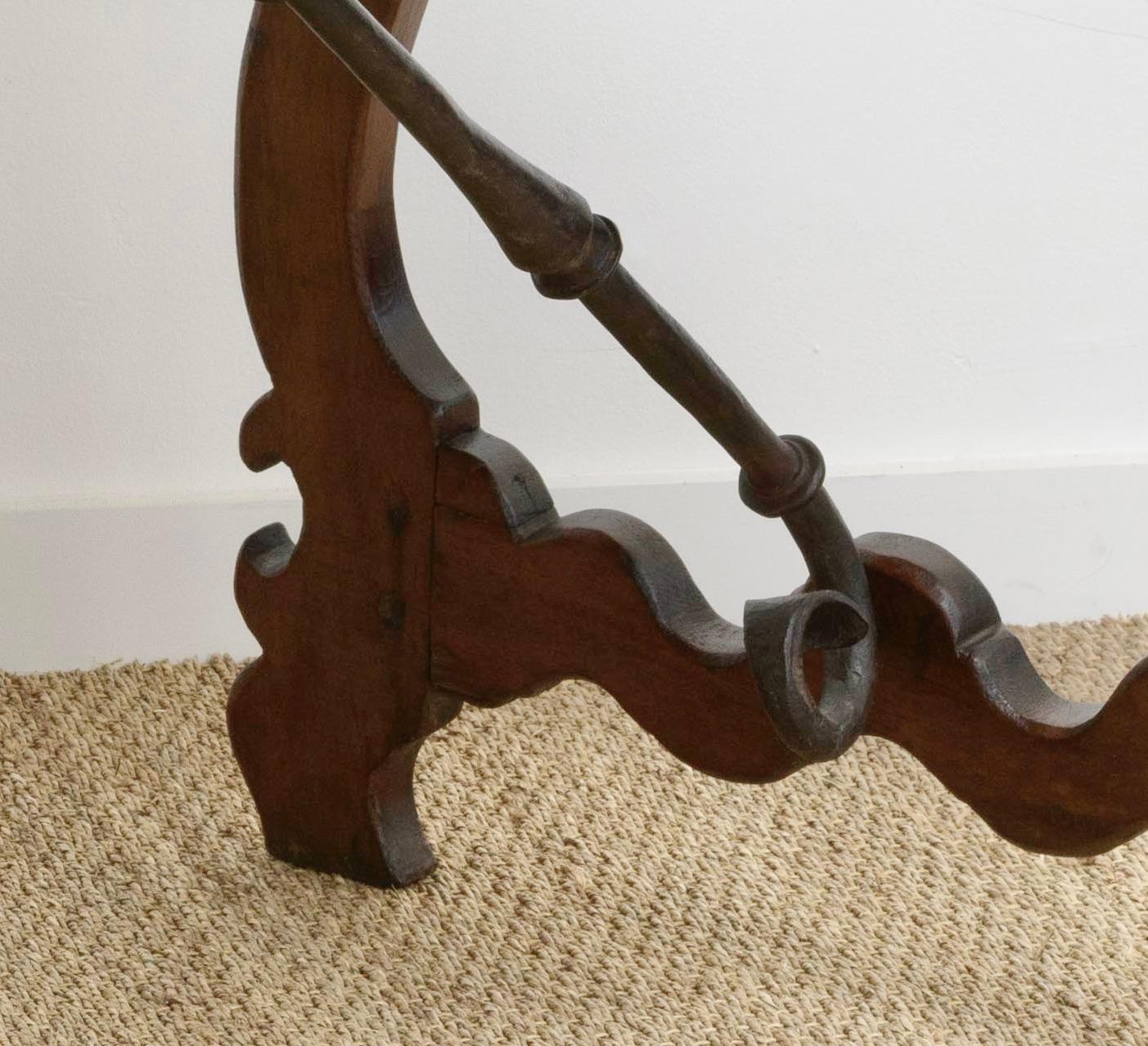 18th Century Single Plank Top Spanish table with Forged Iron Stretchers  For Sale 2
