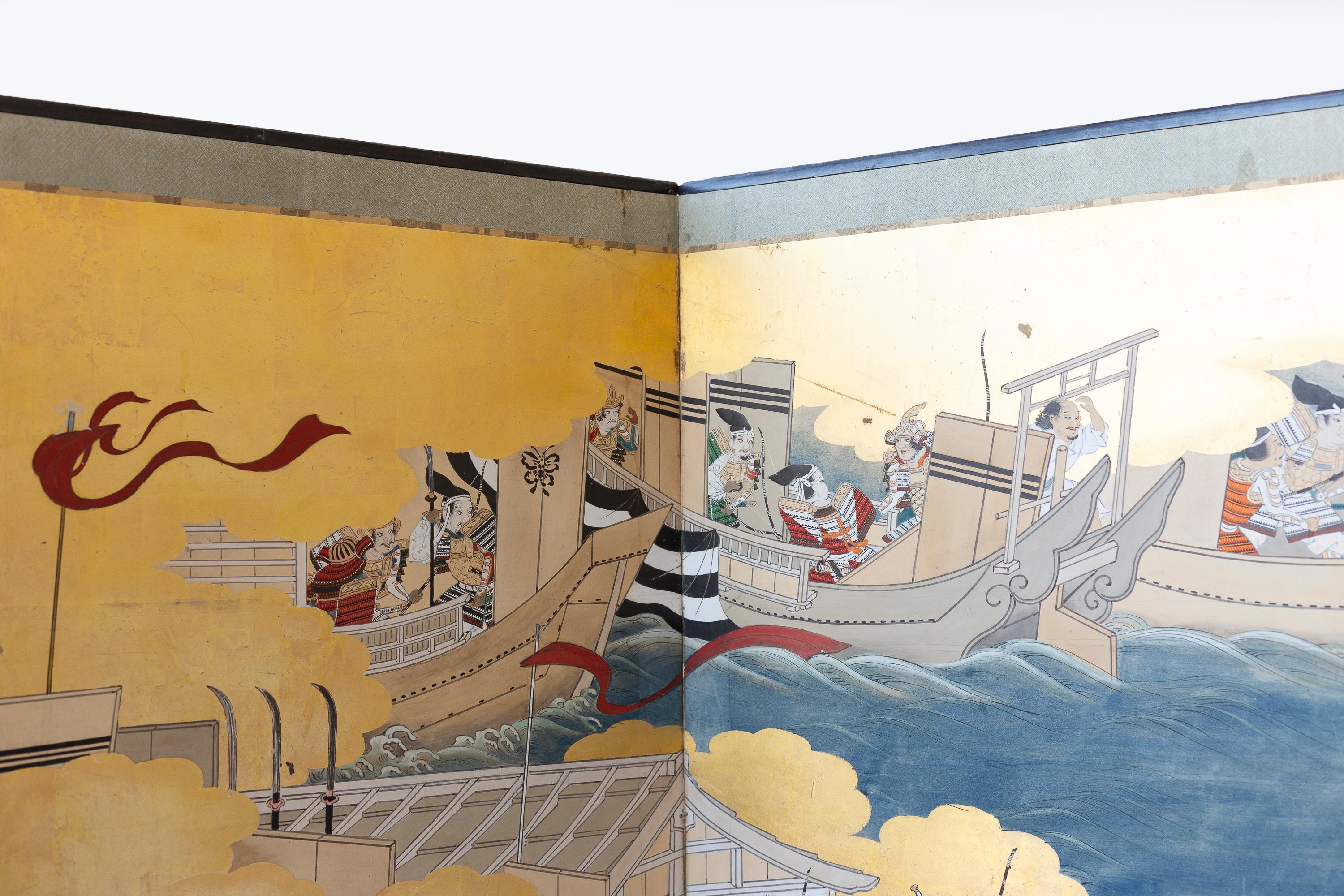 Paravent japonais à six panneaux du XVIIIe siècle représentant des samouraïs sur des chevaux Bon état - En vente à New York, NY