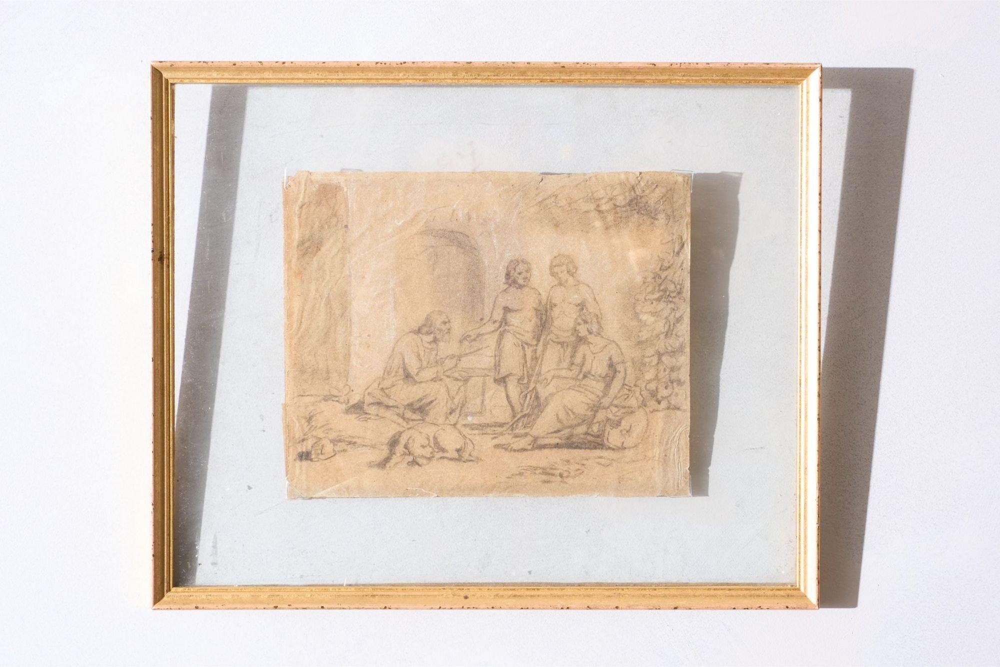 XVIIIe siècle Croquis du 18e siècle intitulé - Vieil homme et ses 3 fils en vente