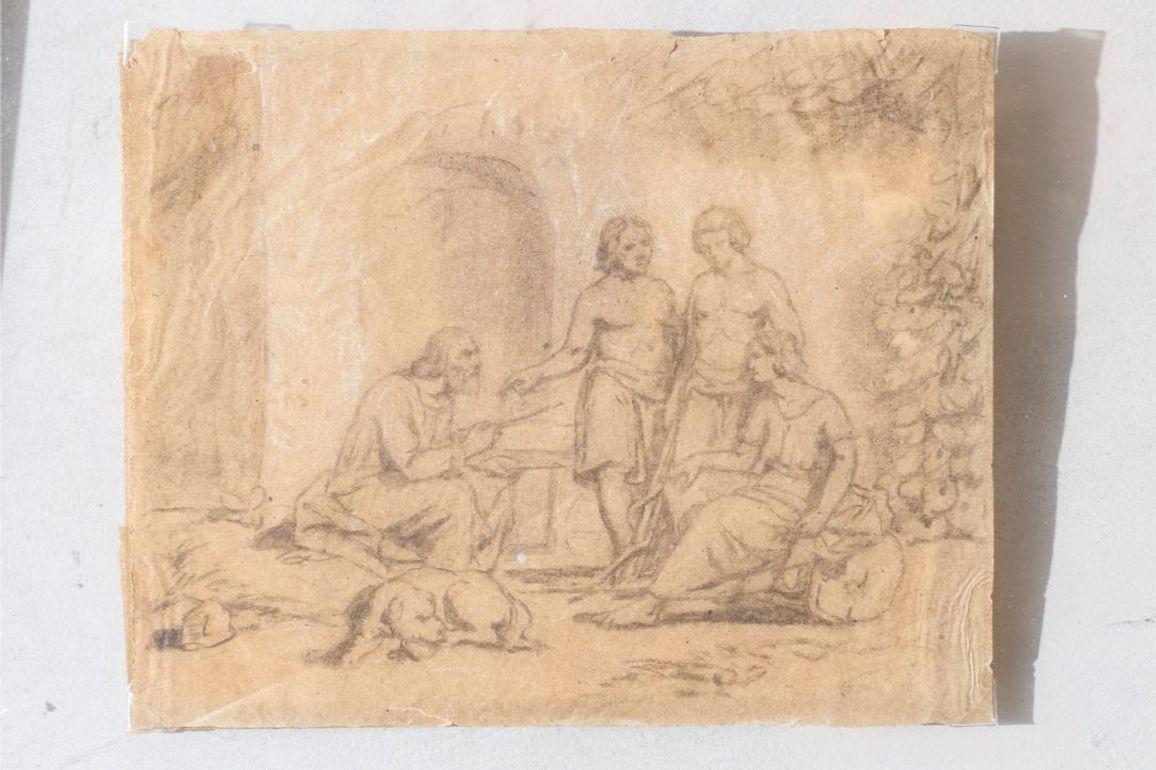 Papier Croquis du 18e siècle intitulé - Vieil homme et ses 3 fils en vente