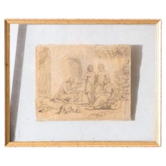 Croquis du 18e siècle intitulé - Vieil homme et ses 3 fils