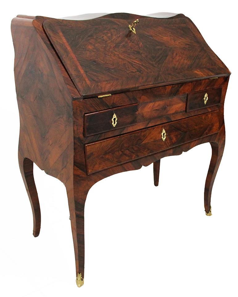 Veneer 18th Century Slant-Front Curved Desk in Violet Wood Louis XV Style and Period For Sale