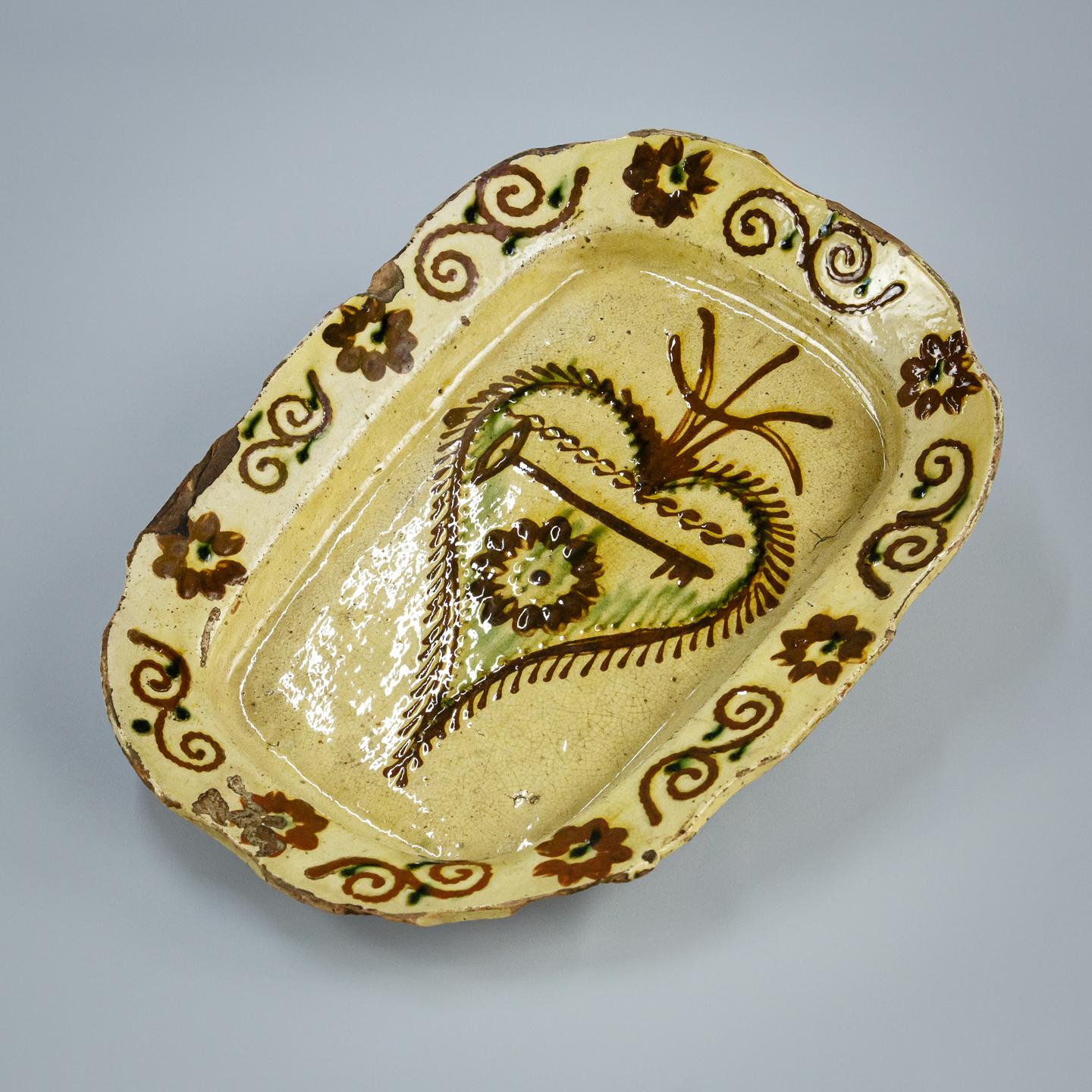 18th Century Slipware Marriage Serving Plate In Distressed Condition For Sale In Pease pottage, West Sussex