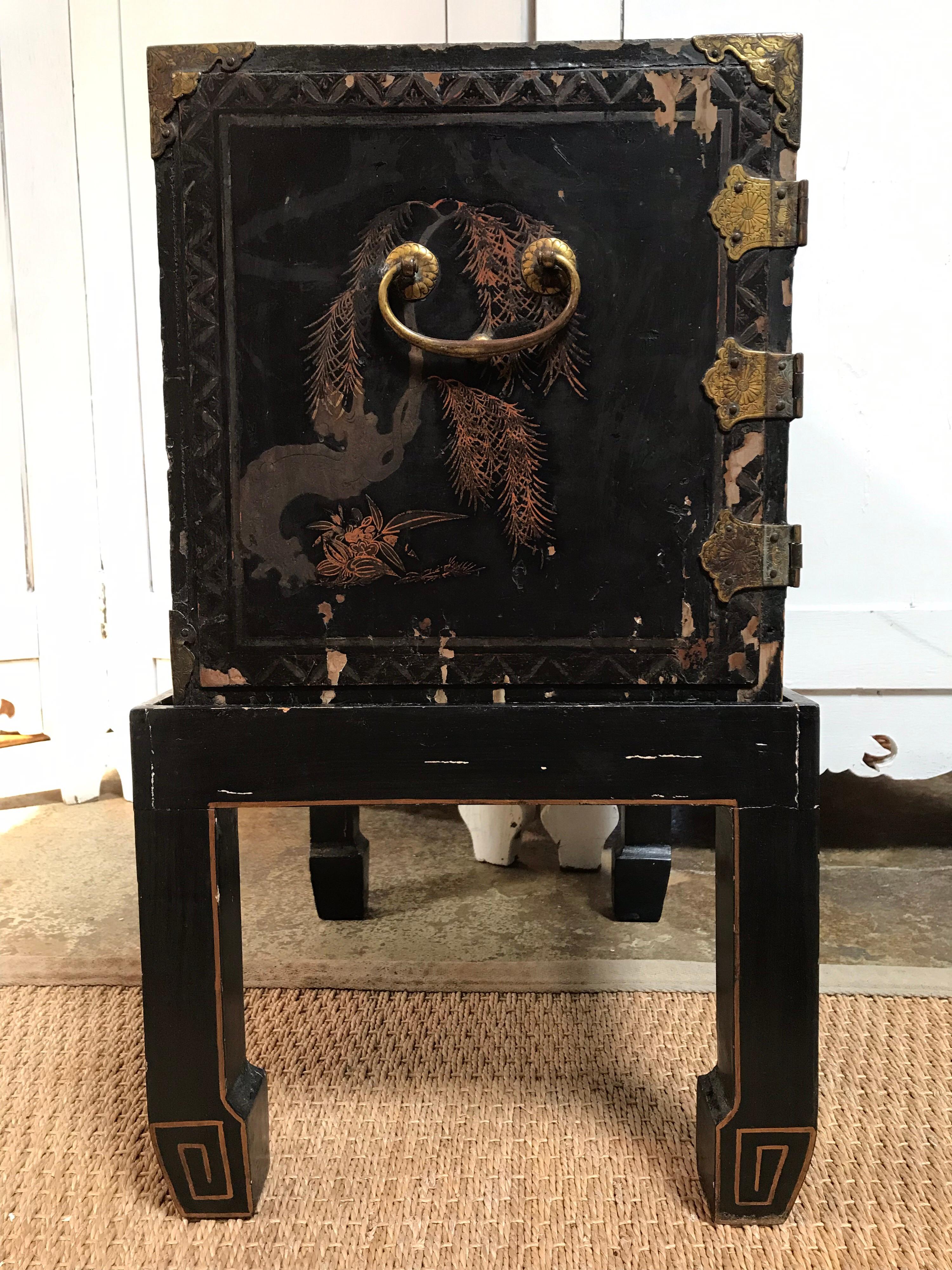 Wood 18th Century Small Black Jewelry Chest For Sale