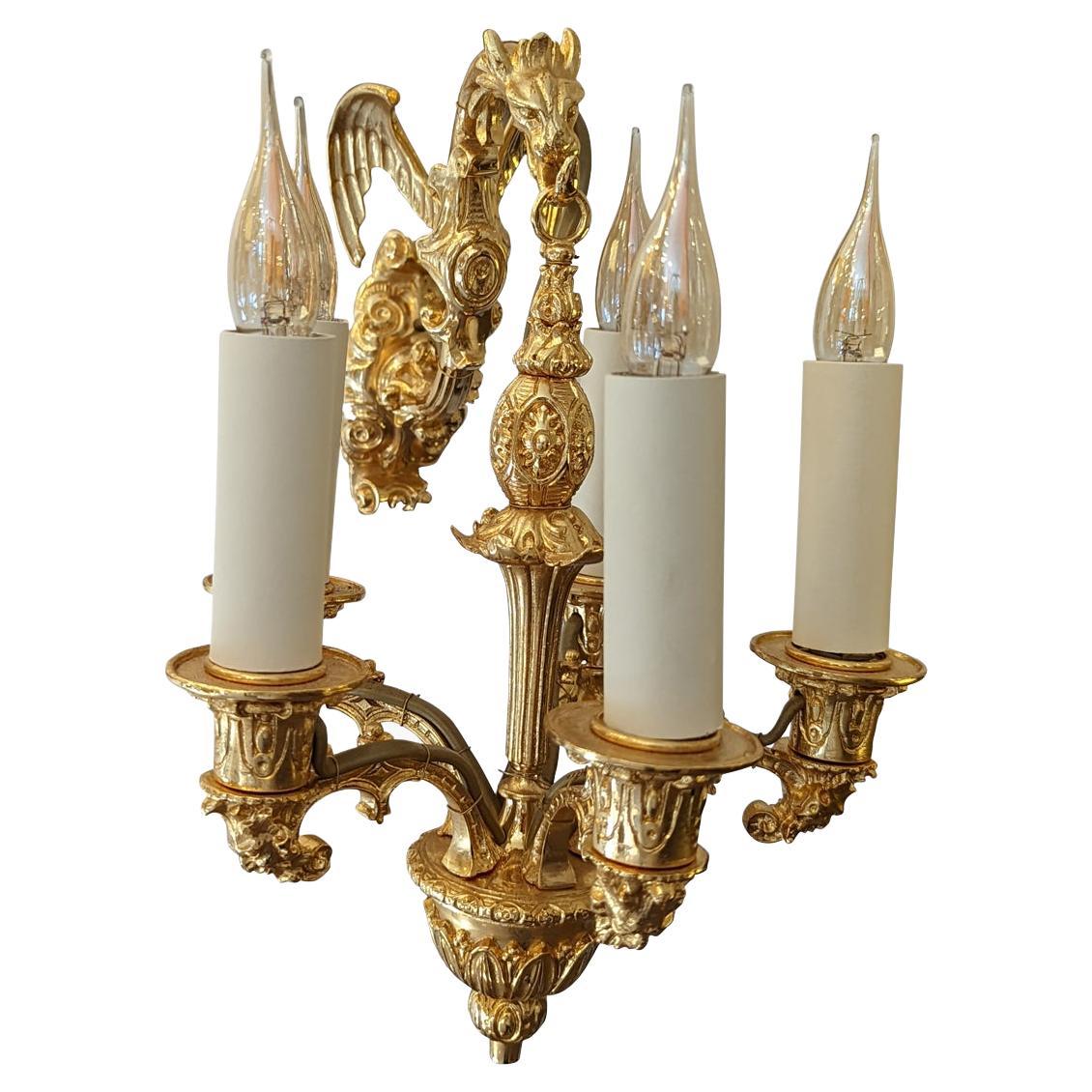 18th Century Small Dragons Wall Lamp with 5 lights in Bronze and Gold 18K