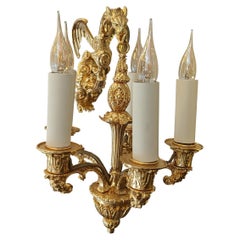 Lampada da parete a 5 luci con piccoli draghi del XVIII secolo in bronzo e oro 18 carati
