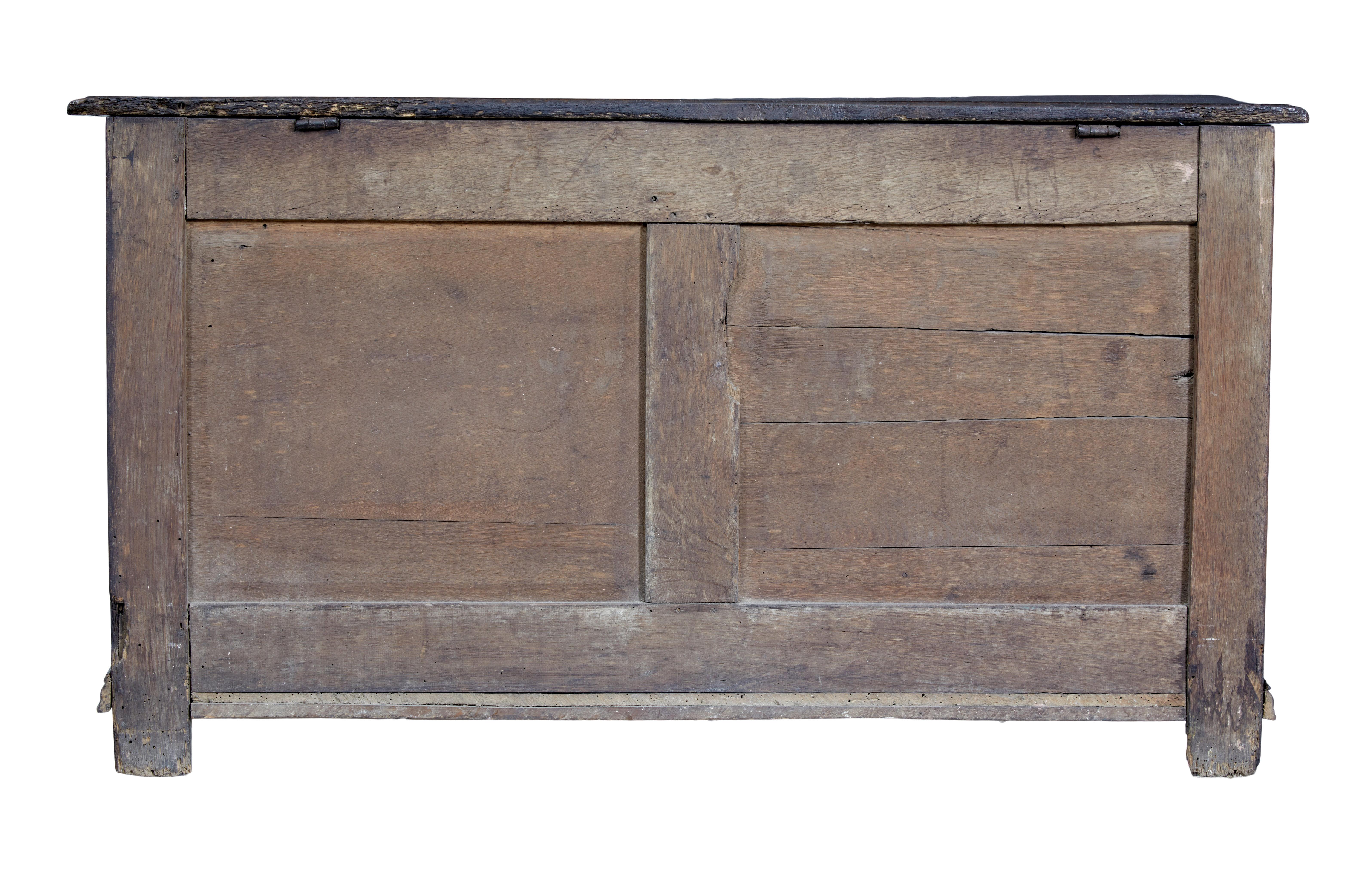 Carved 18th Century Small English Oak Coffer