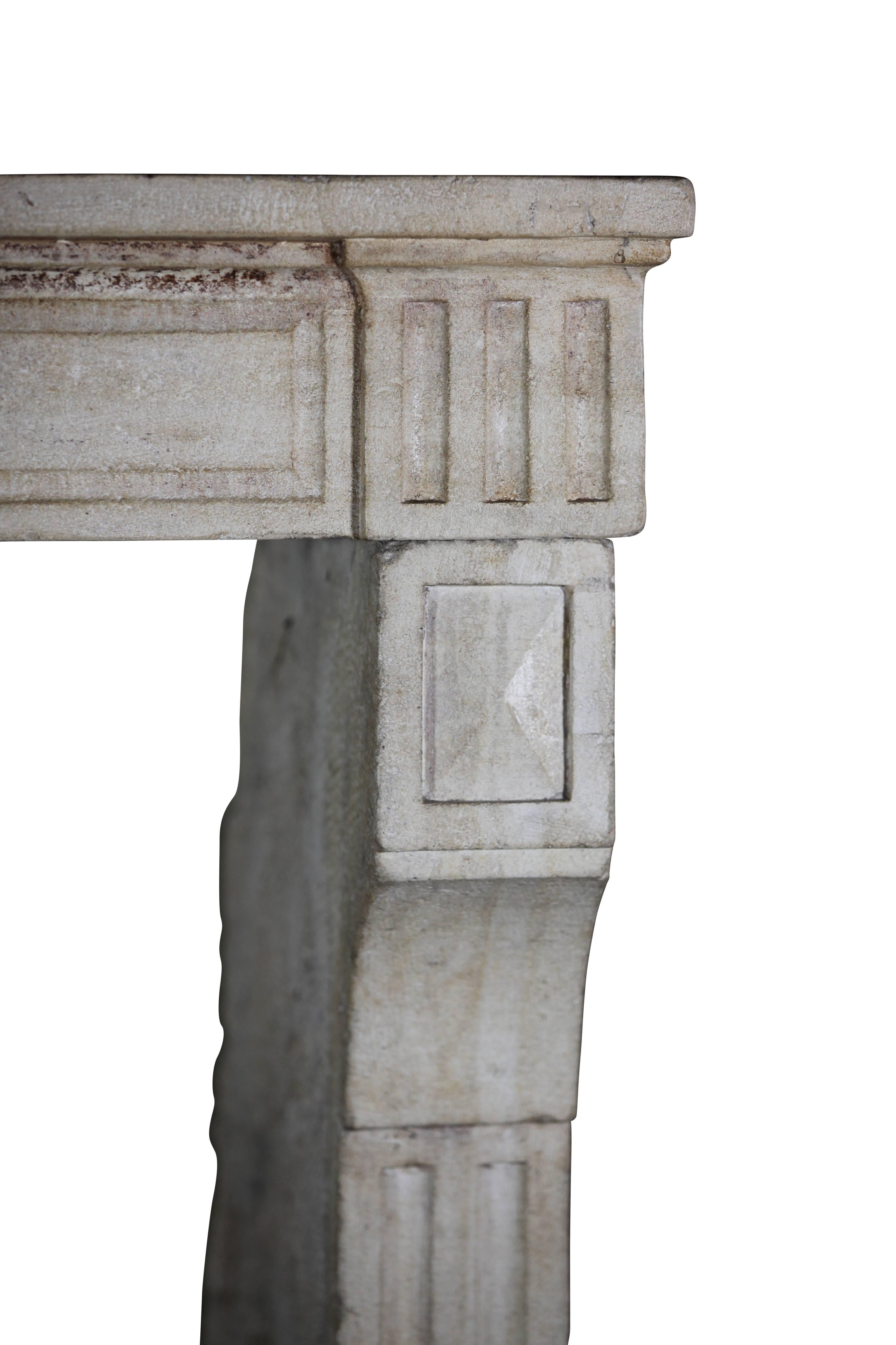 Carved 18th Century, Small French Classic Louis XVI Antique Limestone Fireplace