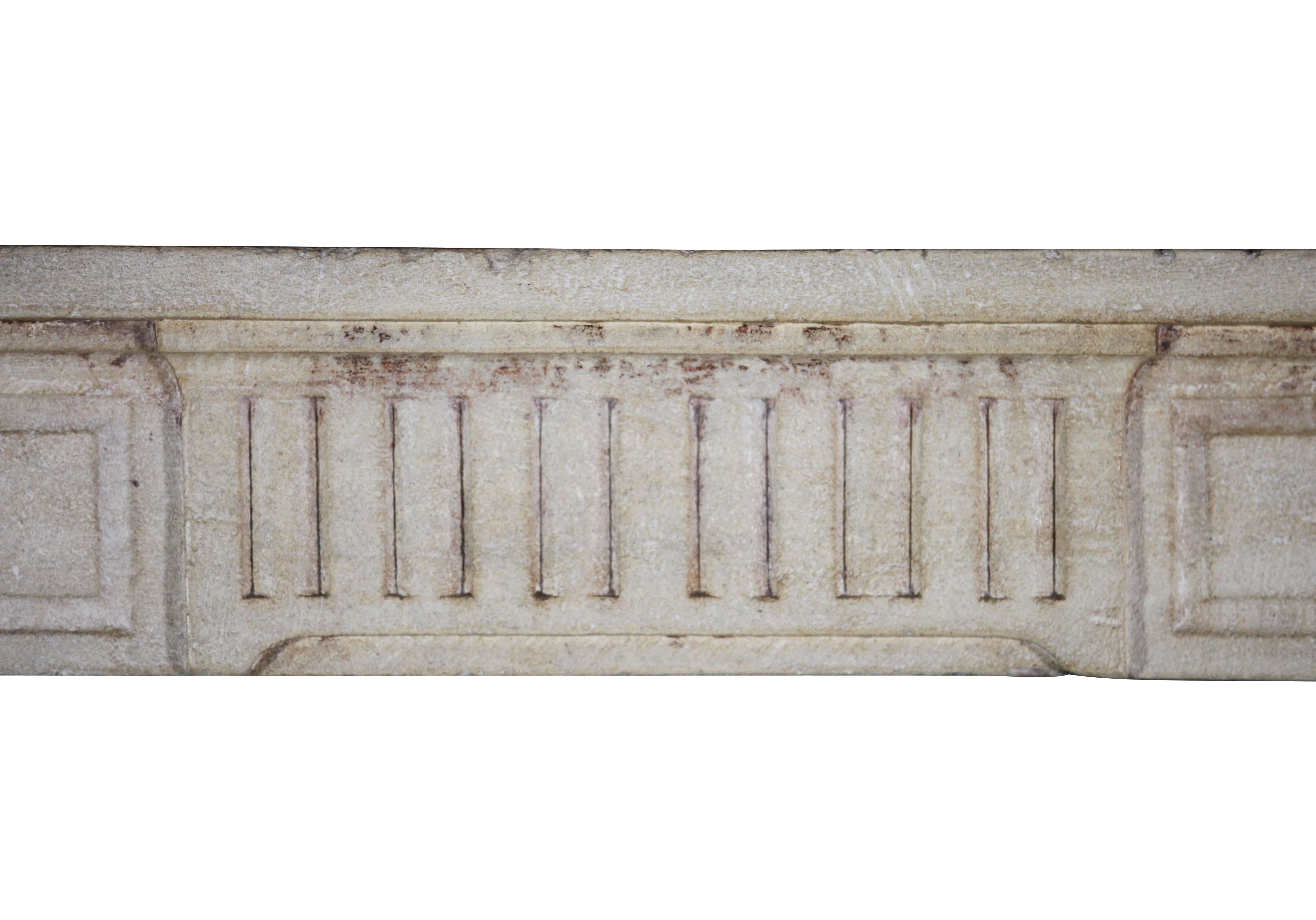 18th Century, Small French Classic Louis XVI Antique Limestone Fireplace 2