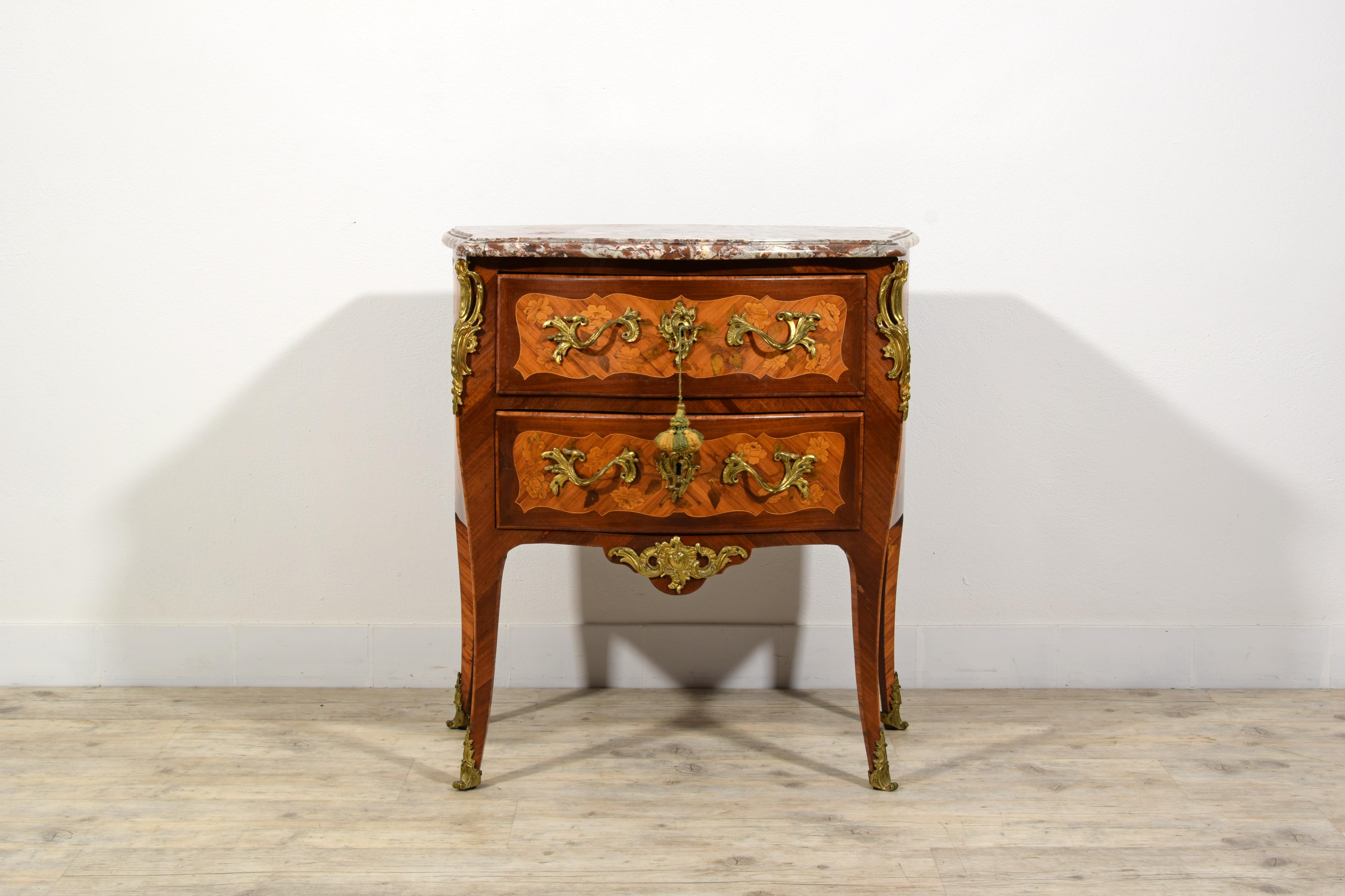 Louis XV 18th century, Small French Veneered and Inlaid Wood Commode For Sale