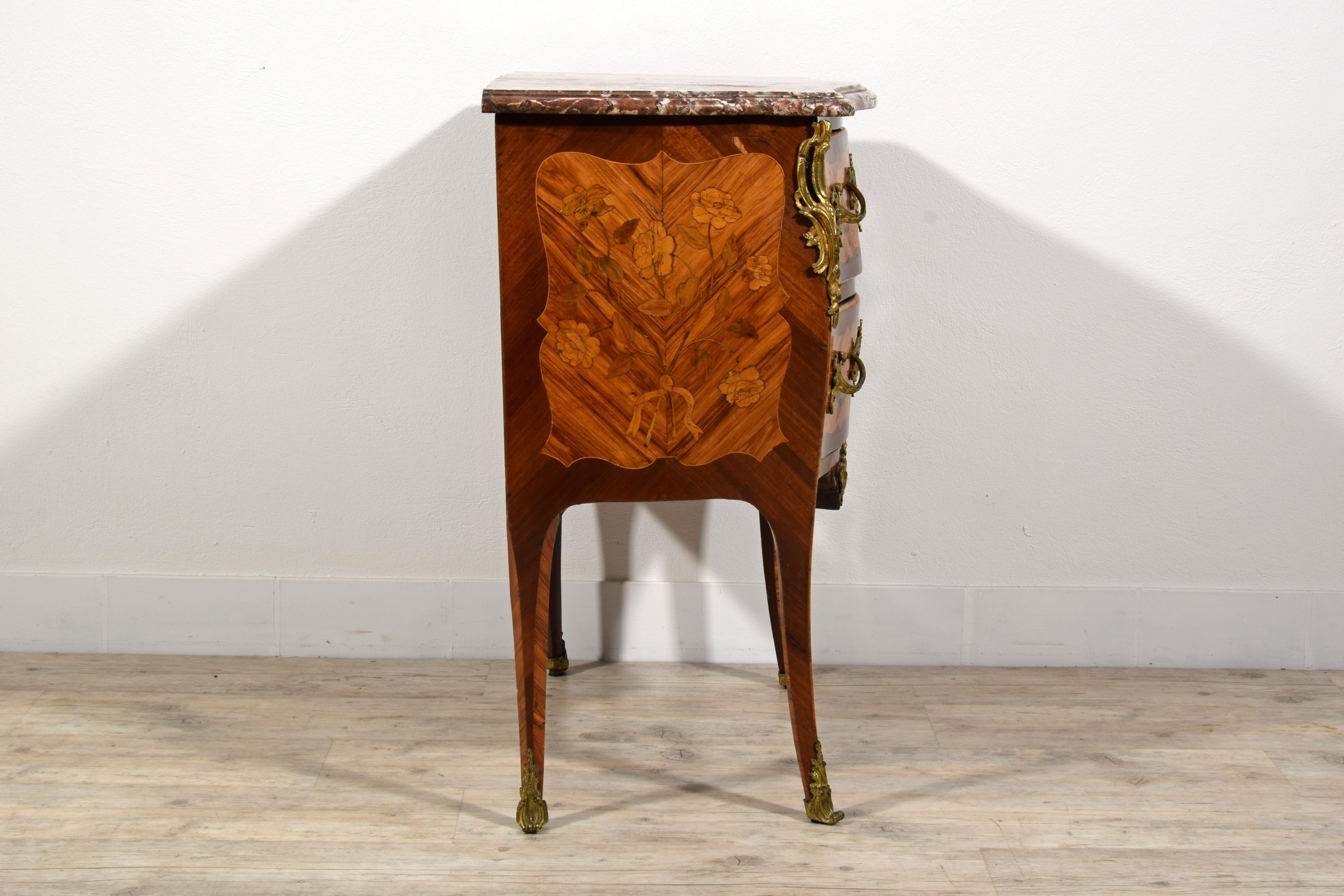 18th Century 18th century, Small French Veneered and Inlaid Wood Commode For Sale