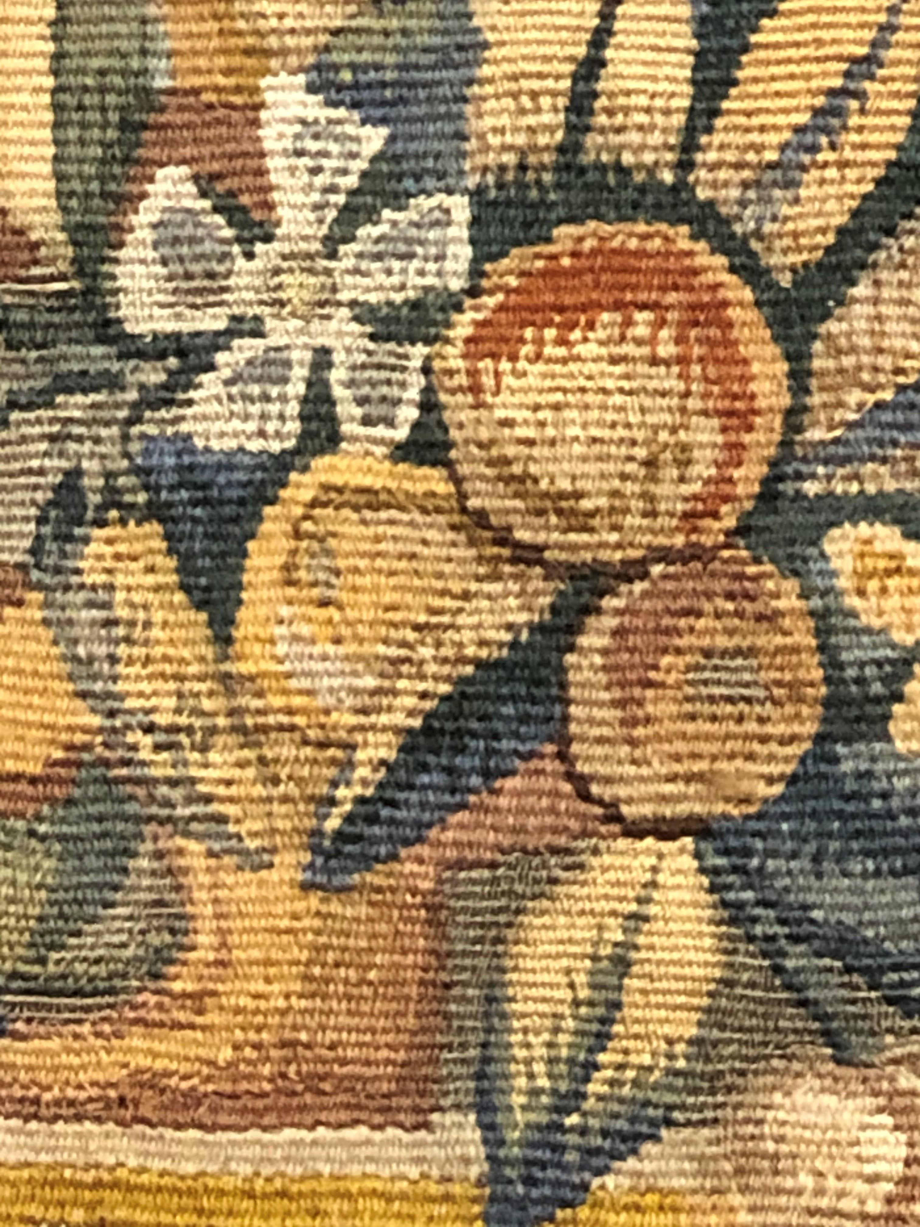 French 18th Century Small Fruit and Floreal Green Yellow Red Tapestry, ca 1780 For Sale