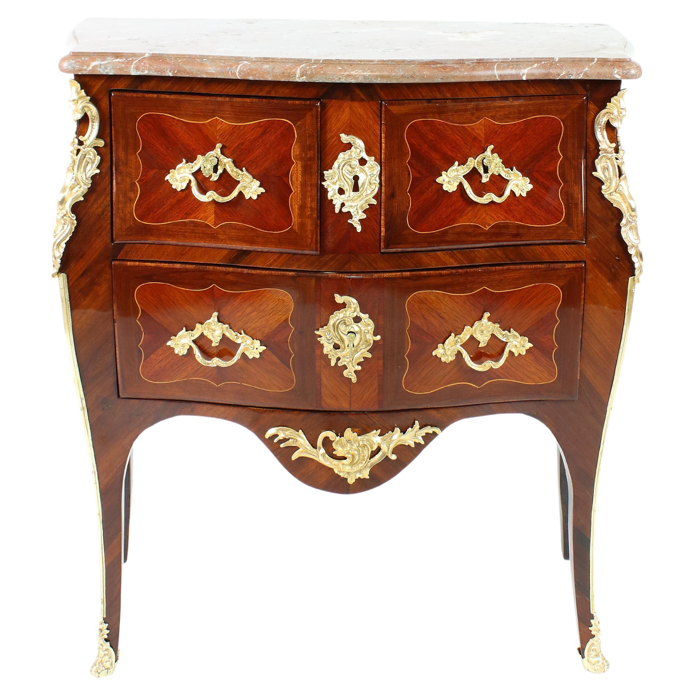 18th Century Small Louis XV Marquetry Bombé Shaped Commode or Sauteuse