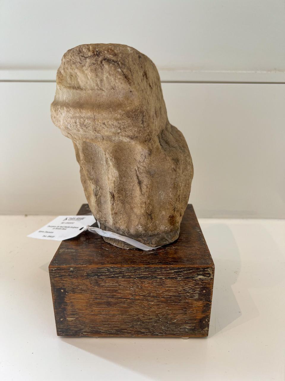 European Small Marble Sculpture on Wooden Stand, 18th Century