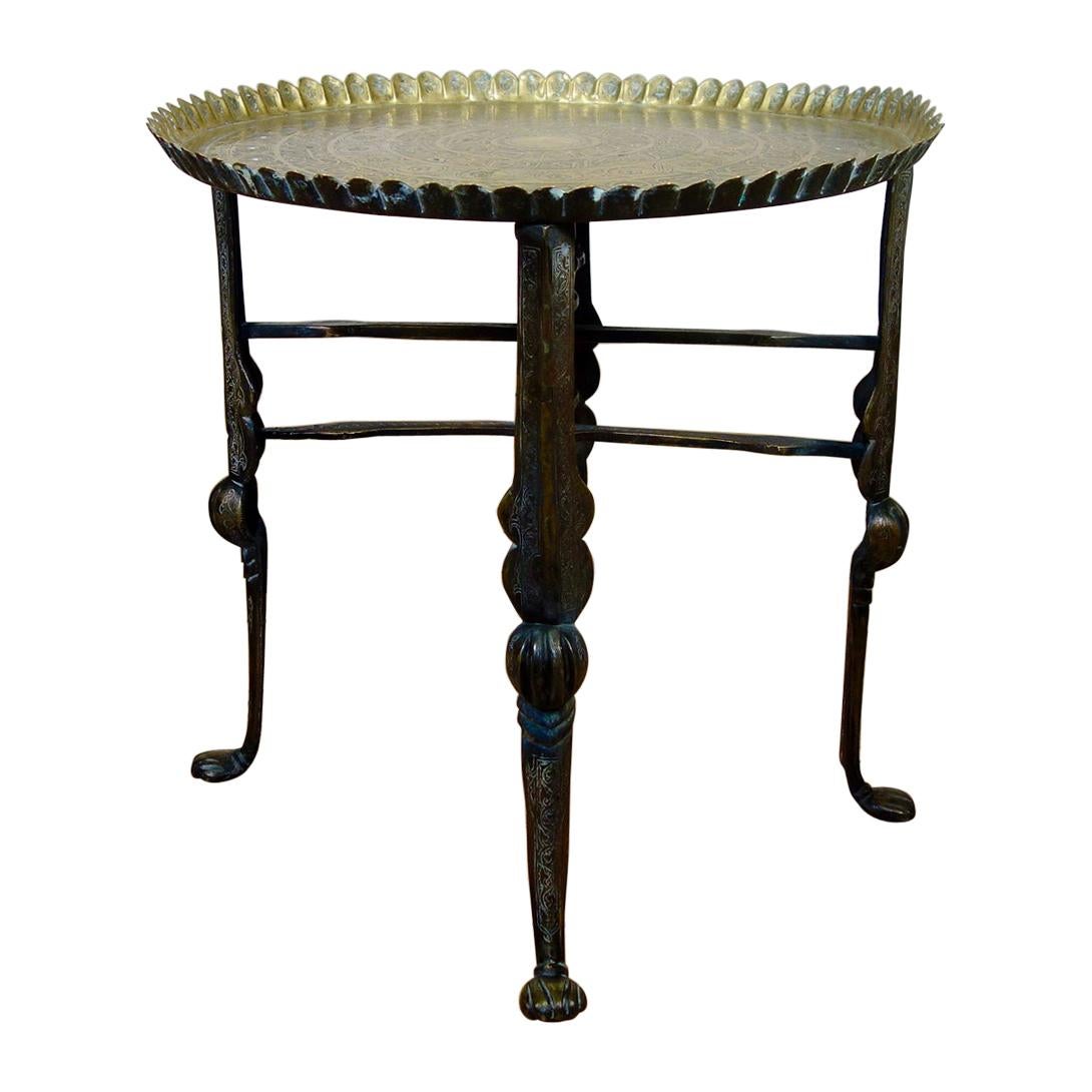 18th Century Small Moorish Brass Tray Top Folding Table