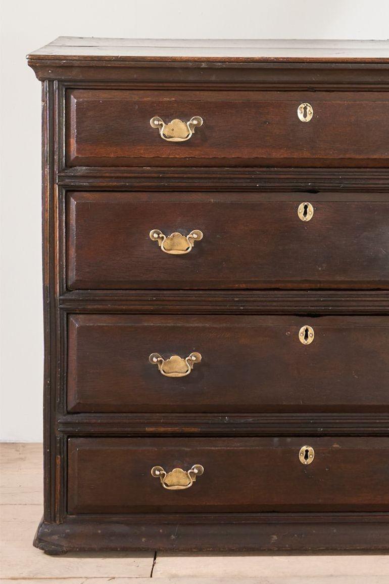 This is a beautifully simple set of 18th century drawers. These are made from solid oak including the drawer sides which is a true sign of quality. The drawers have a very attractive flat finish that allows these to work well in both modern and