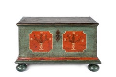 18th-Century Solid Pine and Traditional Painted Rural Bohemian Trunk or Chest