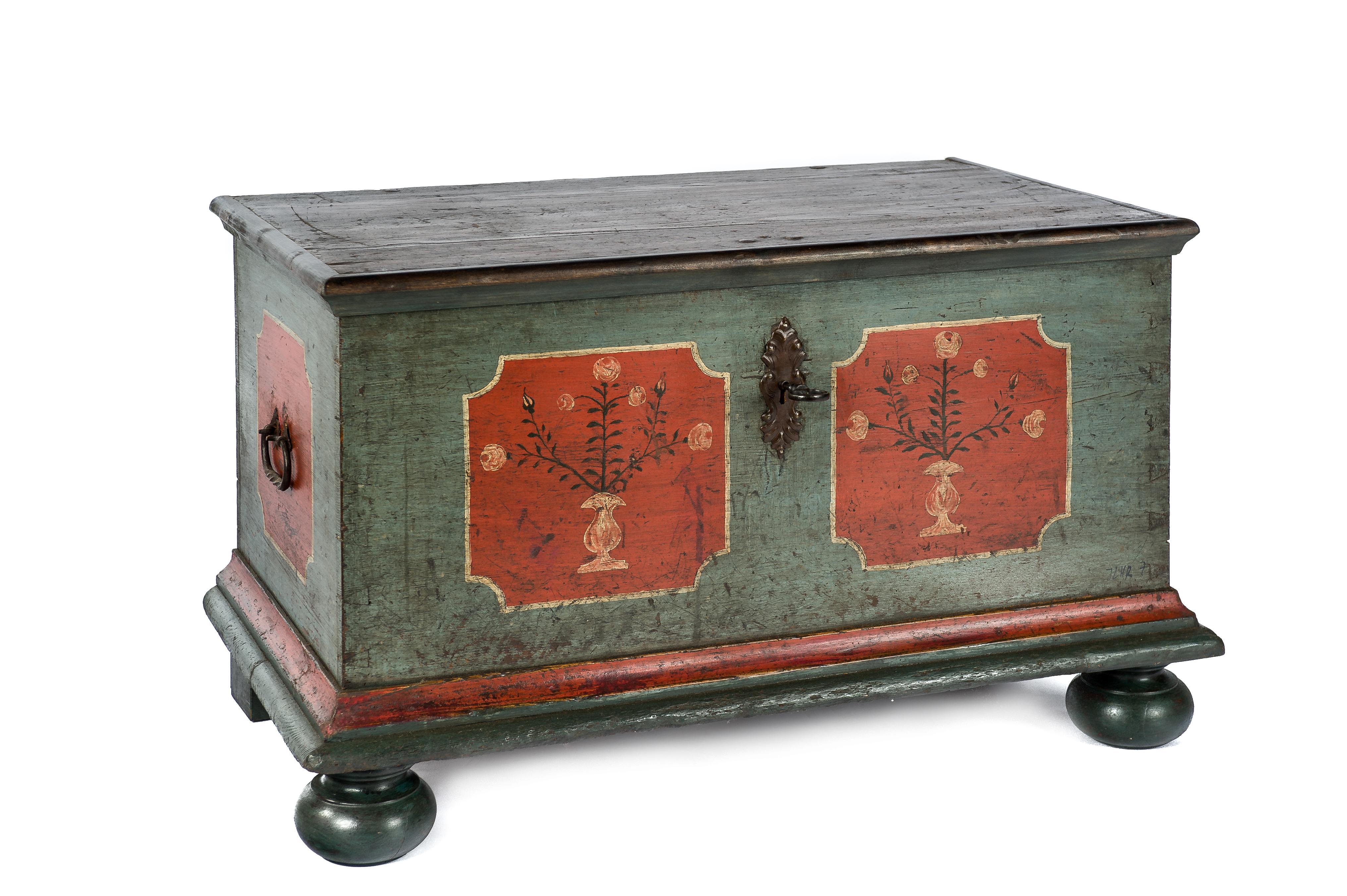 Austrian 18th-Century Solid Pine and Traditional Painted Rural Bohemian Trunk or Chest