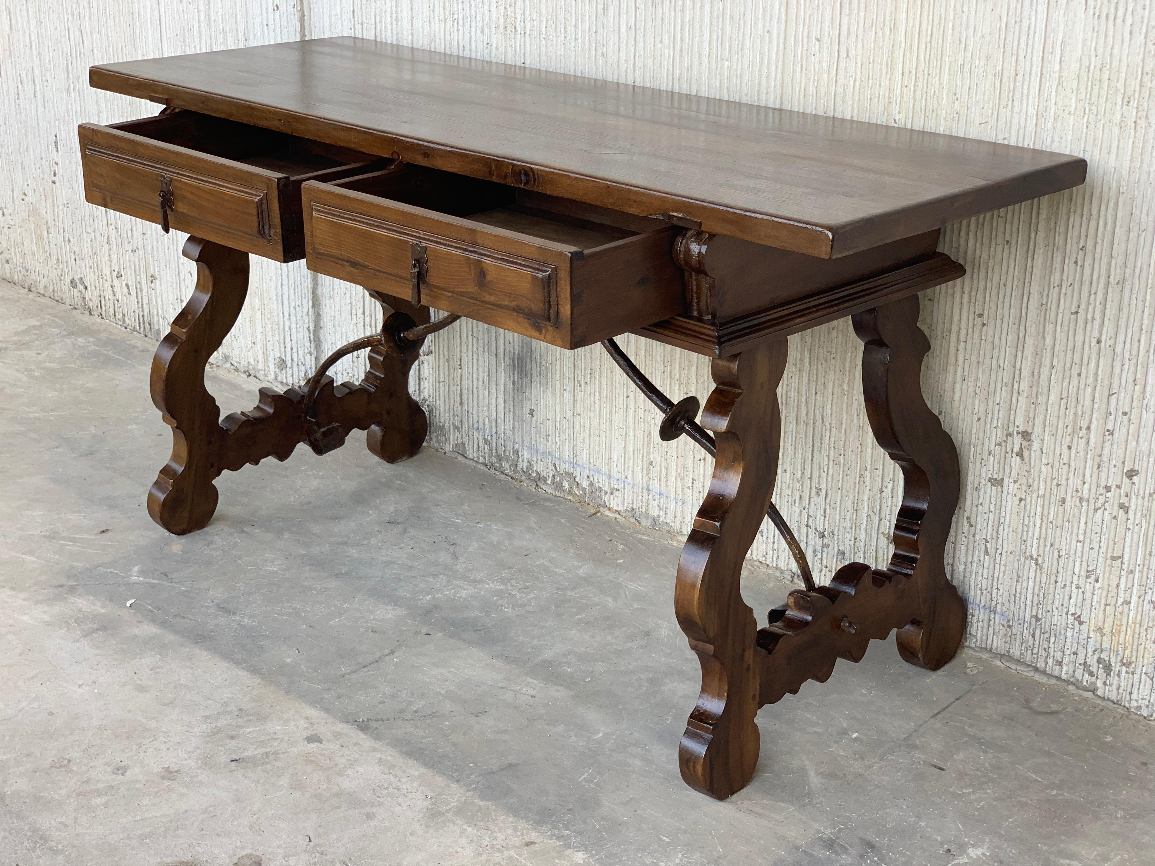 18th Century Solid Walnut Baroque Lyre-Leg Trestle Refectory Desk Writing Table 1