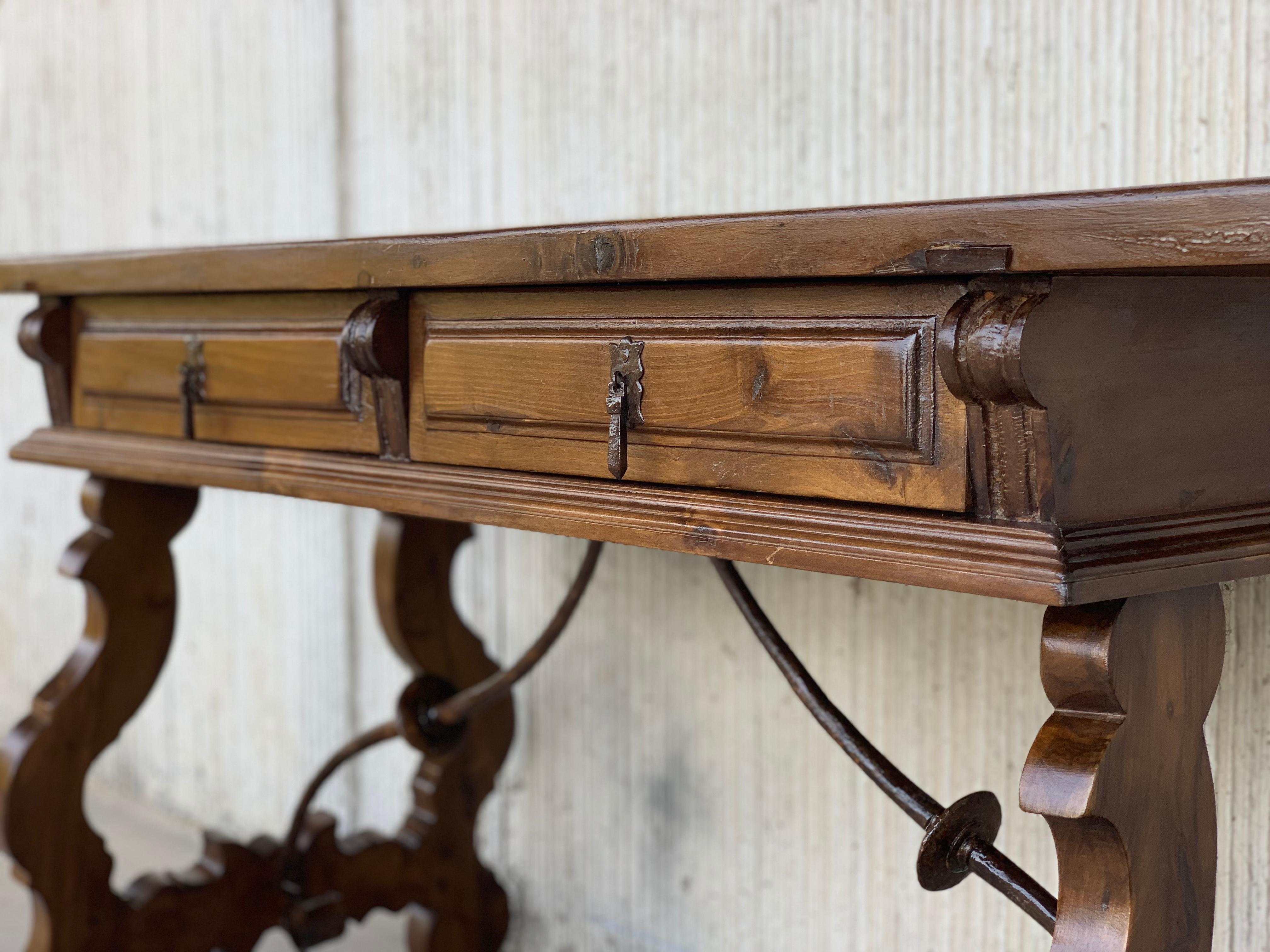 18th Century Solid Walnut Baroque Lyre-Leg Trestle Refectory Desk Writing Table 2