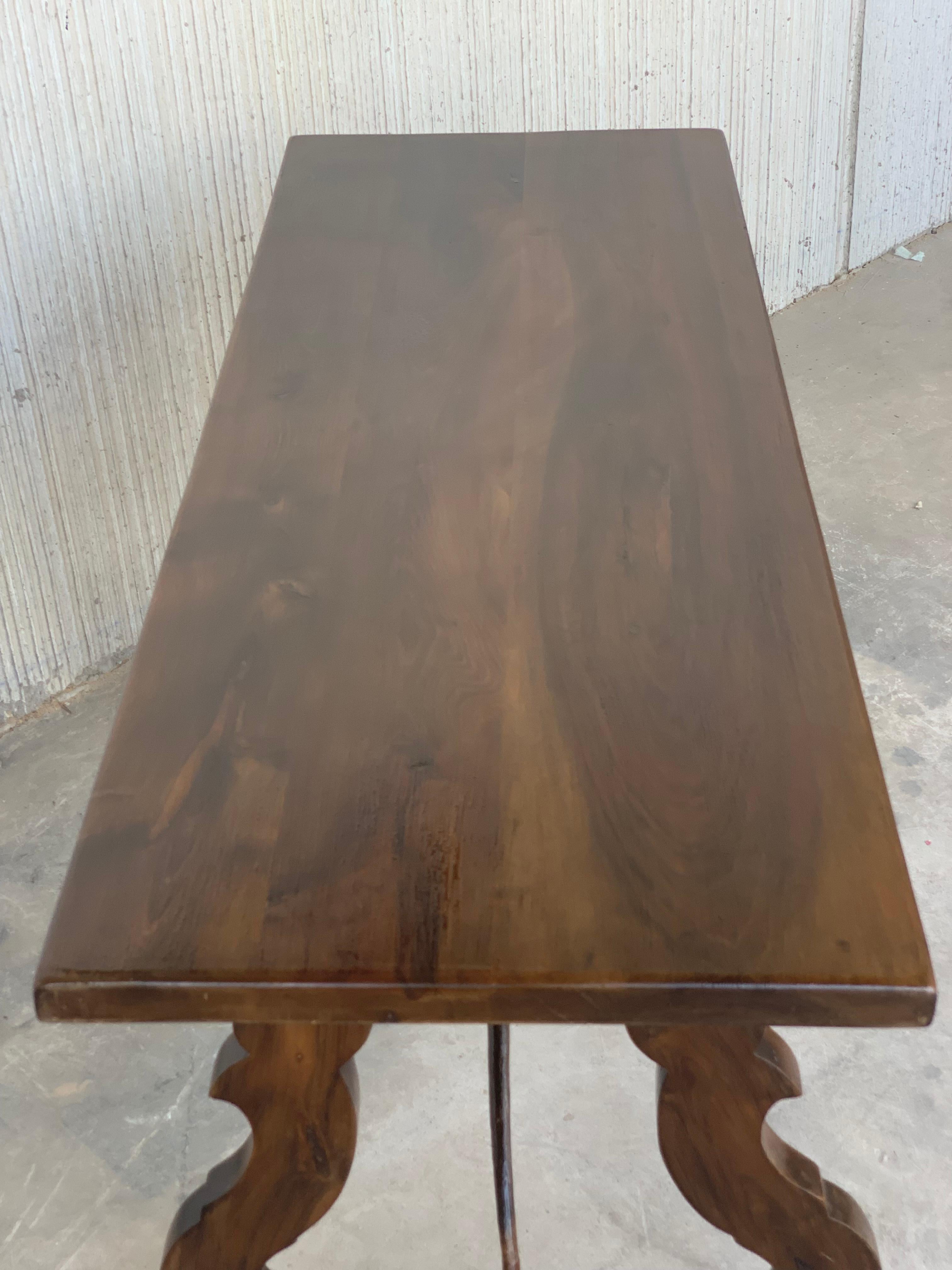 Late 18th Century 18th Century Solid Walnut Baroque Lyre-Leg Trestle Refectory Desk Writing Table
