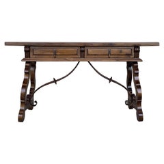 18th Century Solid Walnut Baroque Lyre-Leg Trestle Refectory Desk Writing Table