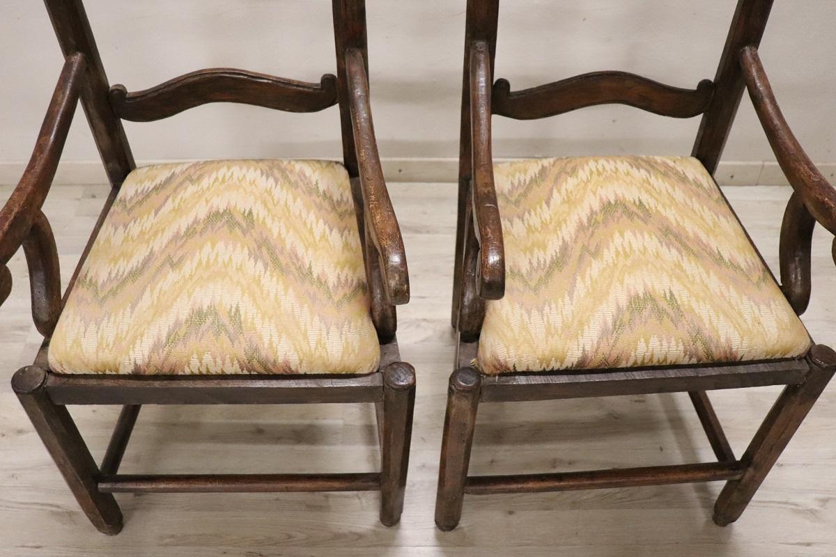 18th Century Solid Walnut Pair of Rustic Armchairs  For Sale 4