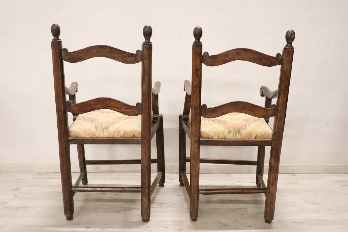 18th Century Solid Walnut Pair of Rustic Armchairs  For Sale 2