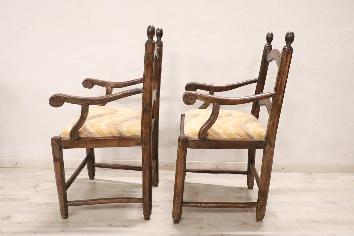 18th Century Solid Walnut Pair of Rustic Armchairs  For Sale 3