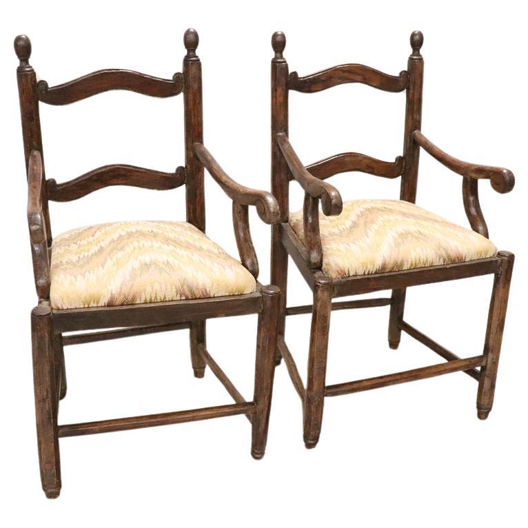 18th Century Solid Walnut Pair of Rustic Armchairs  For Sale