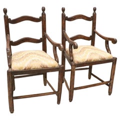 18th Century Solid Walnut Pair of Rustic Armchairs 