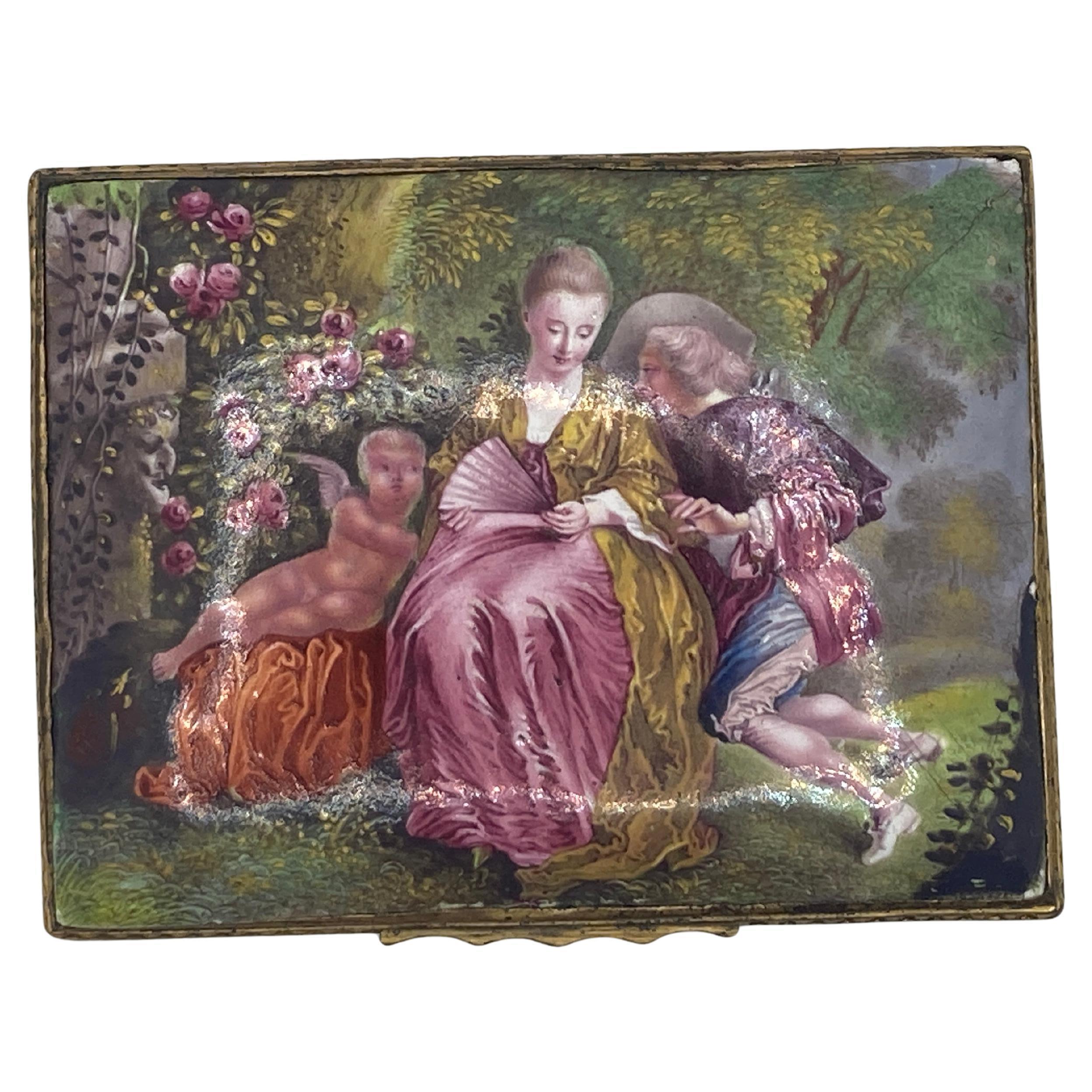 Caja de rapé del siglo XVIII del sur de Staffordshire - 'Cupido en el parque'