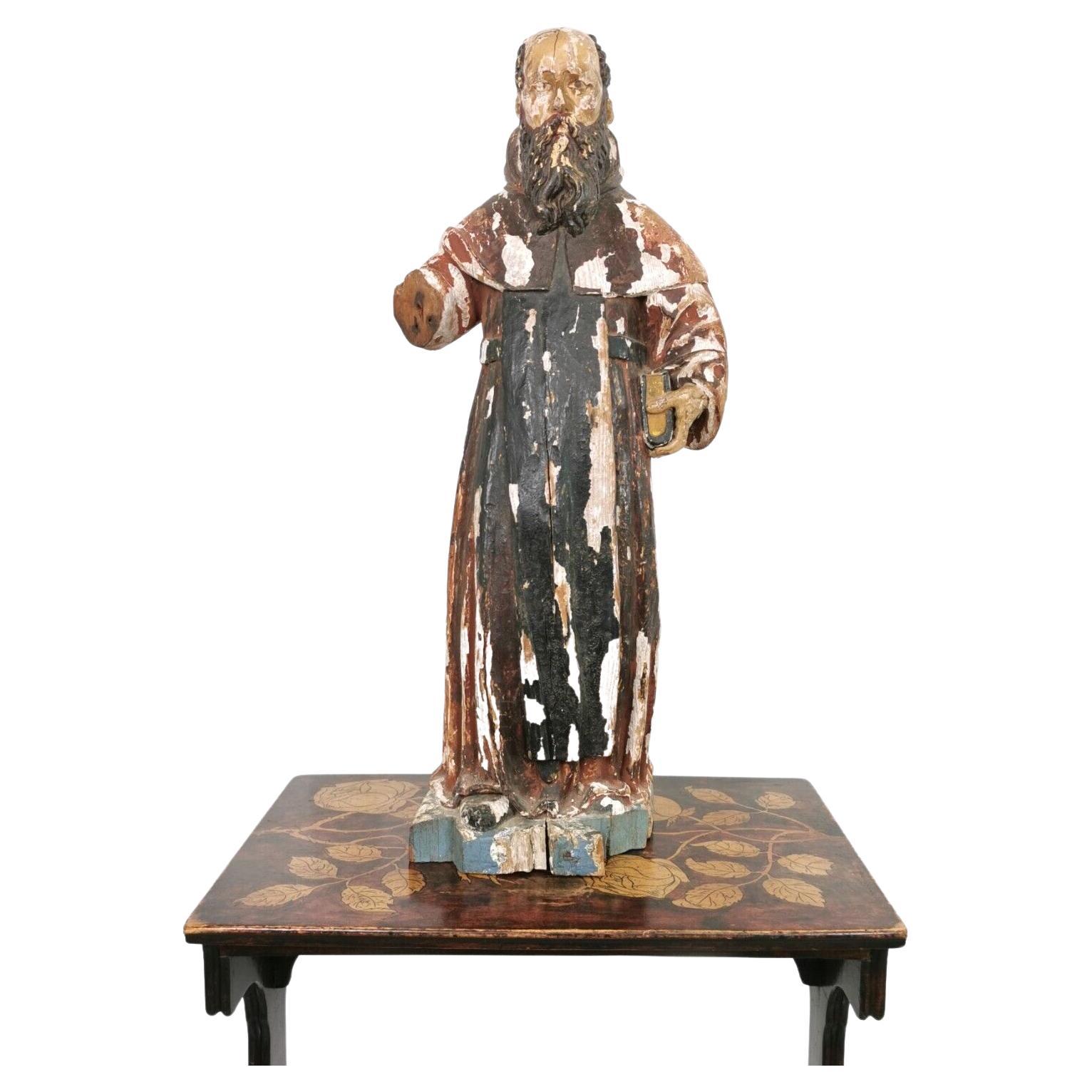 Religiöse Figur des südeuropäischen Heiligen/Santos aus dem 18. Jahrhundert, polychrom