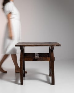 18th Century Spain Weathered Dark Oak Rustic Oak Trestle Console