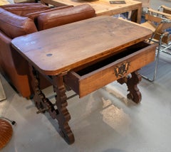 18th Century Spanish 1-Drawer Walnut Console Table w/ Original Iron Hardware