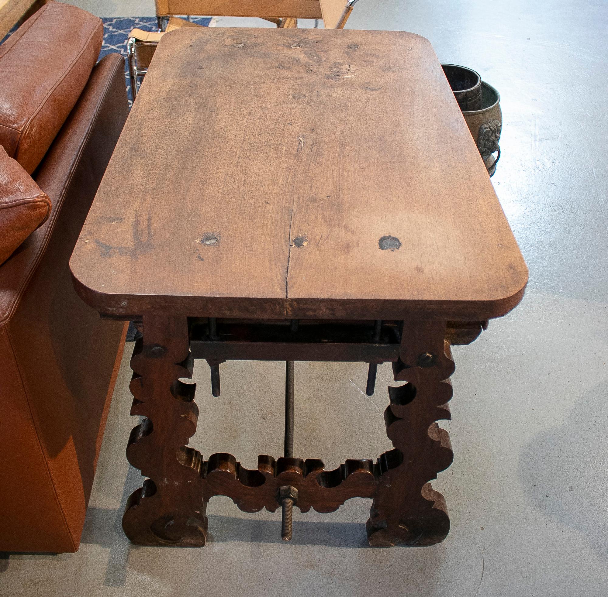 Wood 18th Century Spanish 1-Drawer Walnut Console Table w/ Original Iron Hardware For Sale