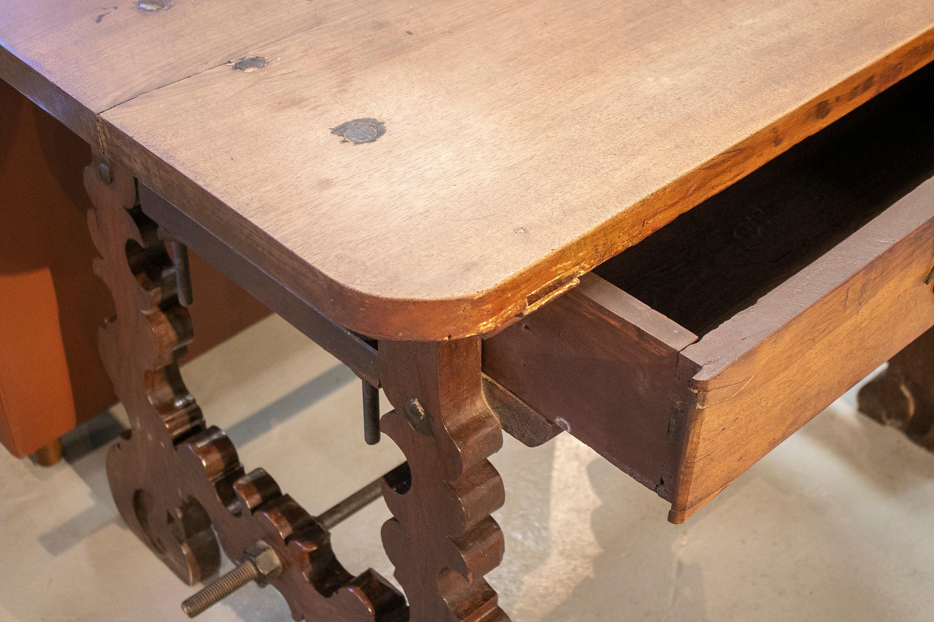 18th Century Spanish 1-Drawer Walnut Console Table w/ Original Iron Hardware For Sale 4