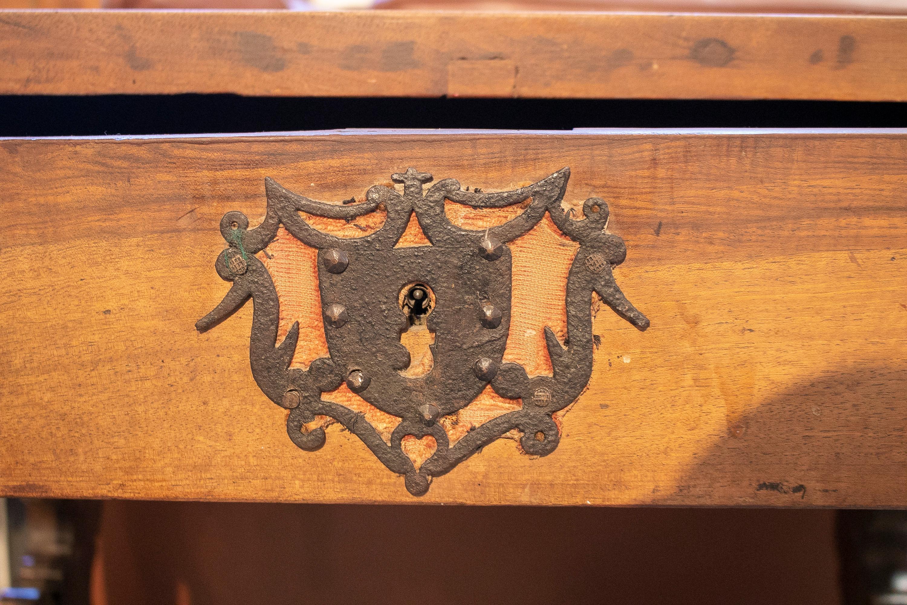 18th Century Spanish 1-Drawer Walnut Console Table w/ Original Iron Hardware For Sale 5