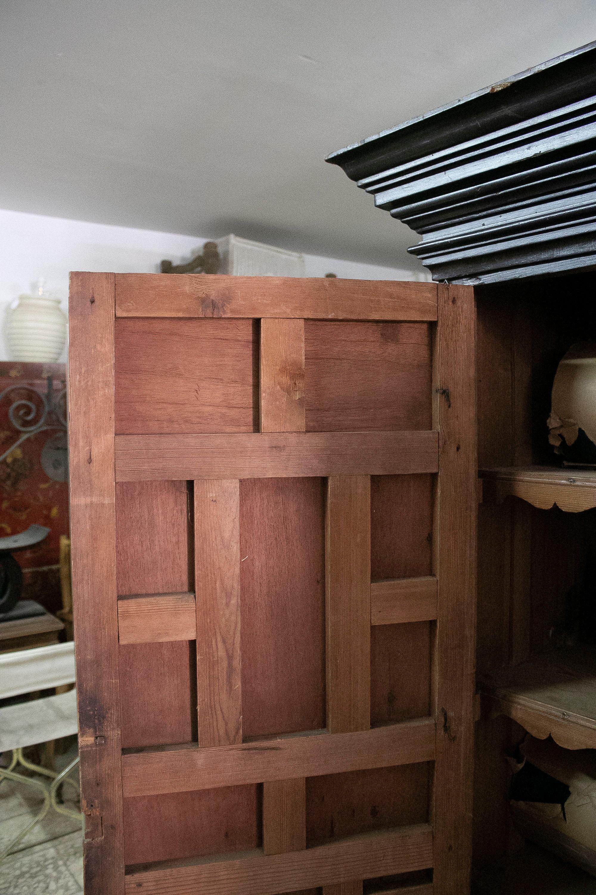 Wood 18th Century Spanish 2-Door Cupboard Cabinet w/ Raised Panels For Sale