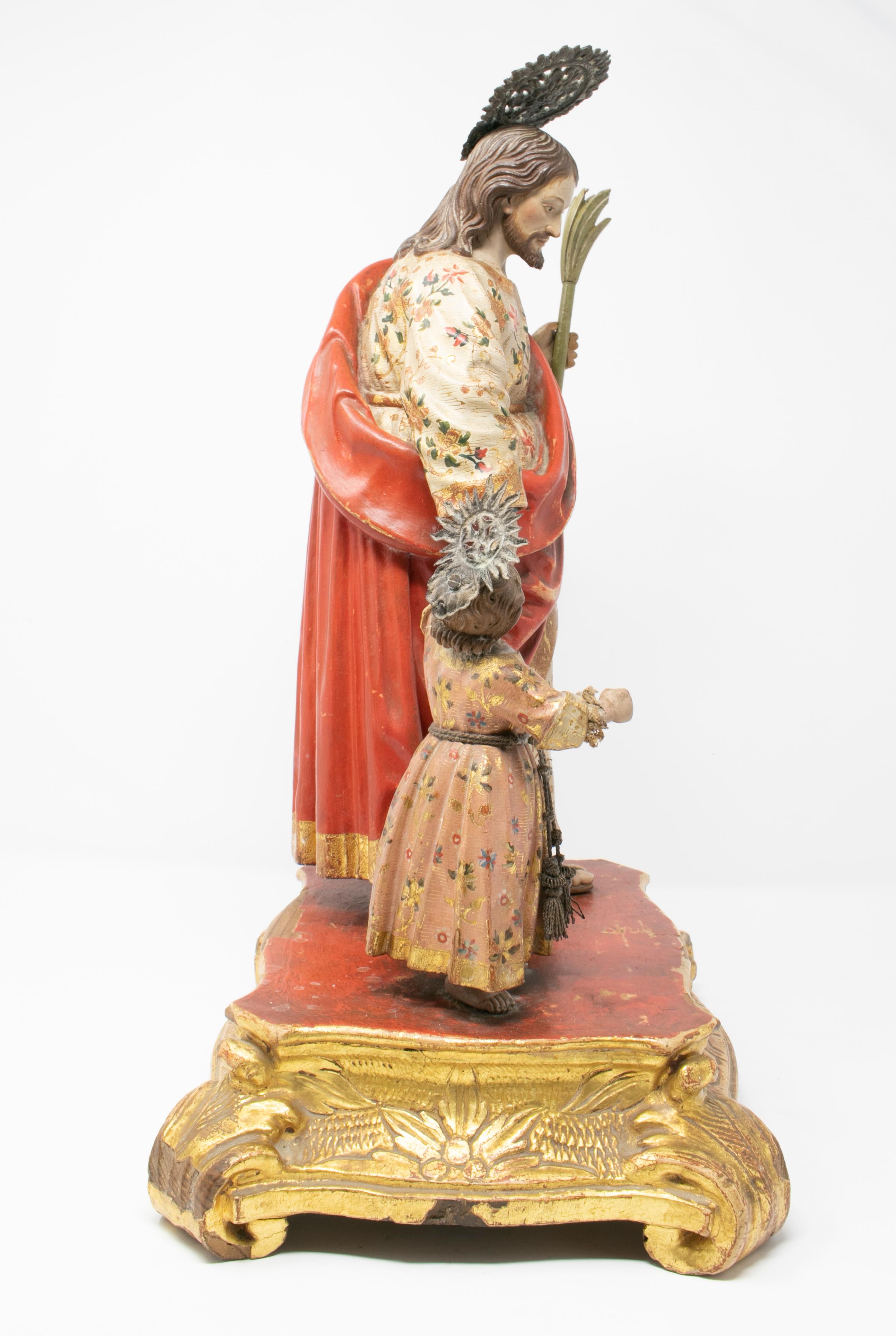 18th Century Spanish Andalusian Giltwood St Joseph with the Infant Sculpture In Good Condition In Marbella, ES