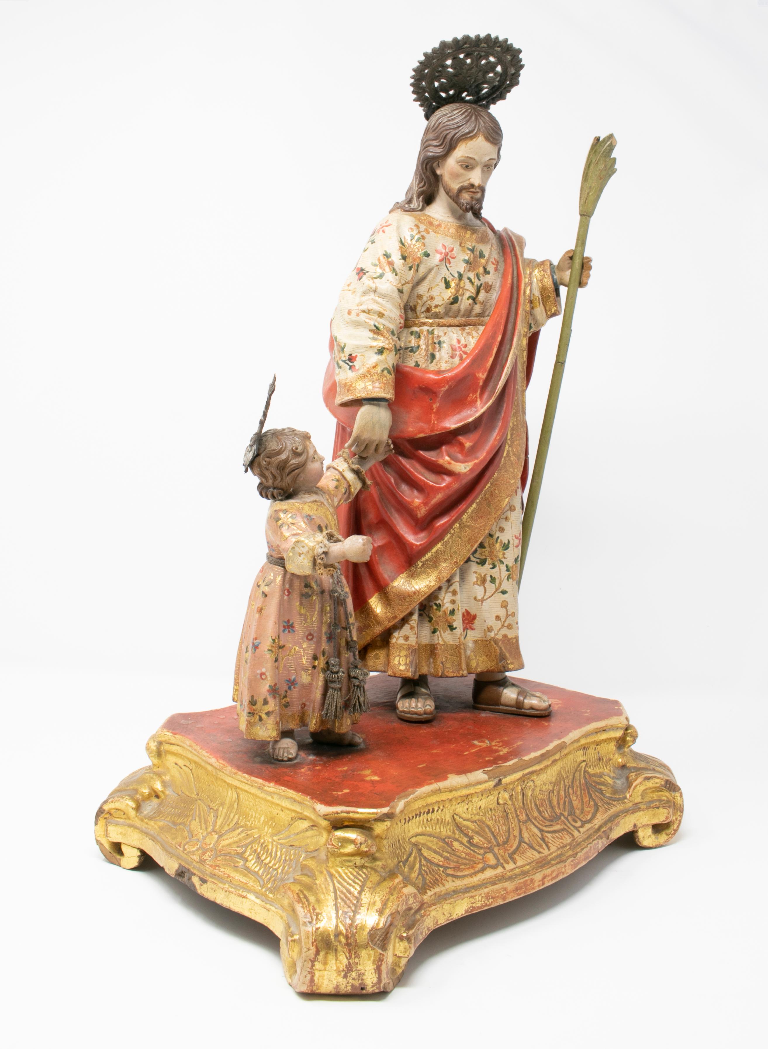 18th Century and Earlier 18th Century Spanish Andalusian Giltwood St Joseph with the Infant Sculpture